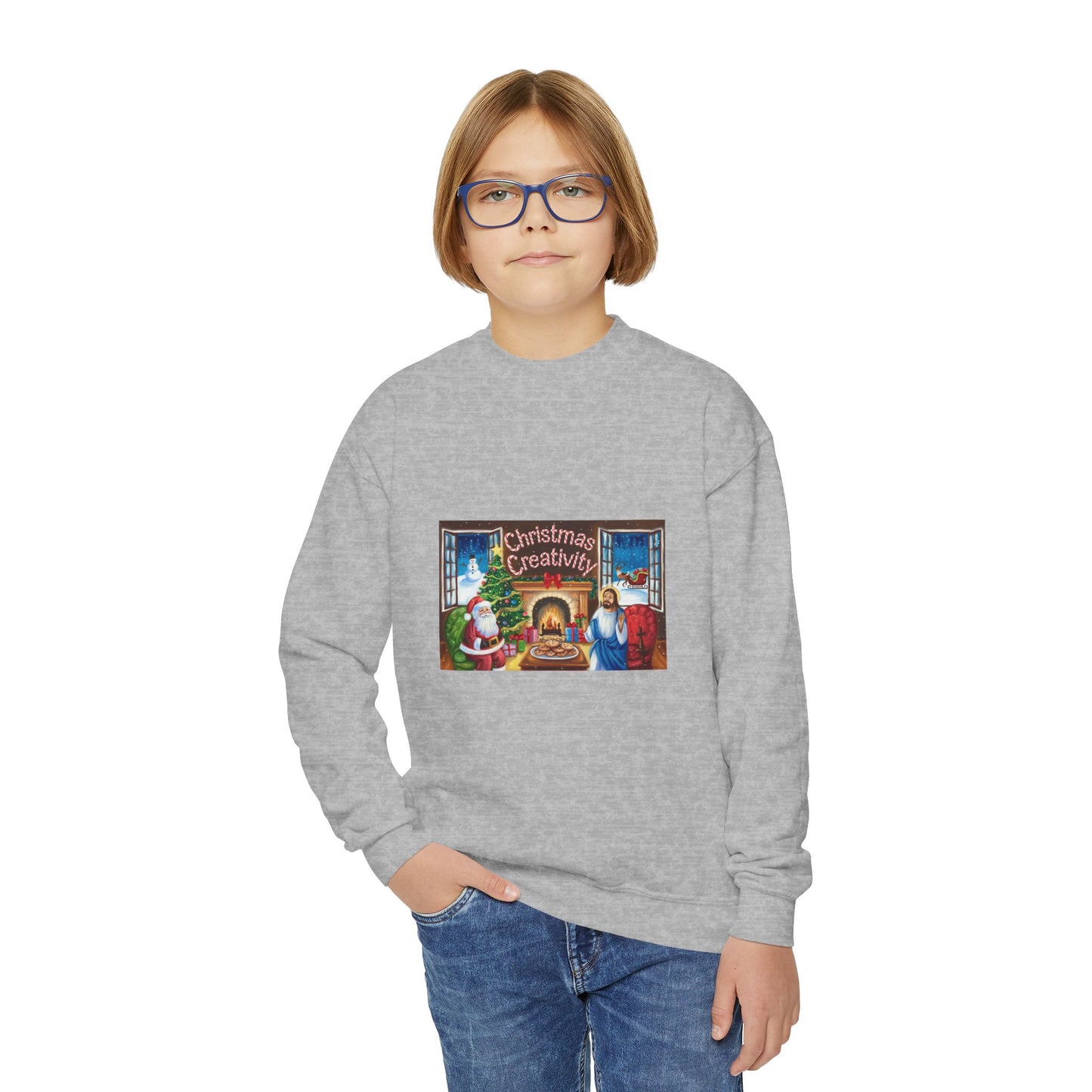 Youth Crewneck Sweatshirt - "Christmas Creativity" Cozy Holiday Sweatshirt