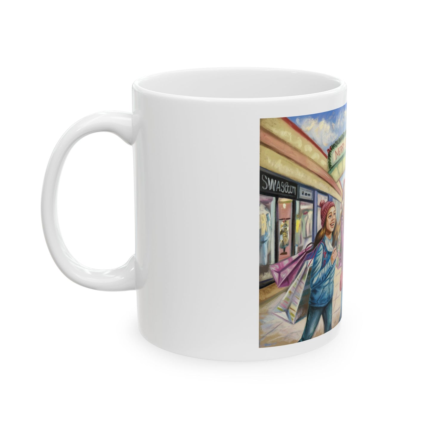 Girls Shopping at the Mall for Christmas Ceramic Mug, (11oz, 15oz)