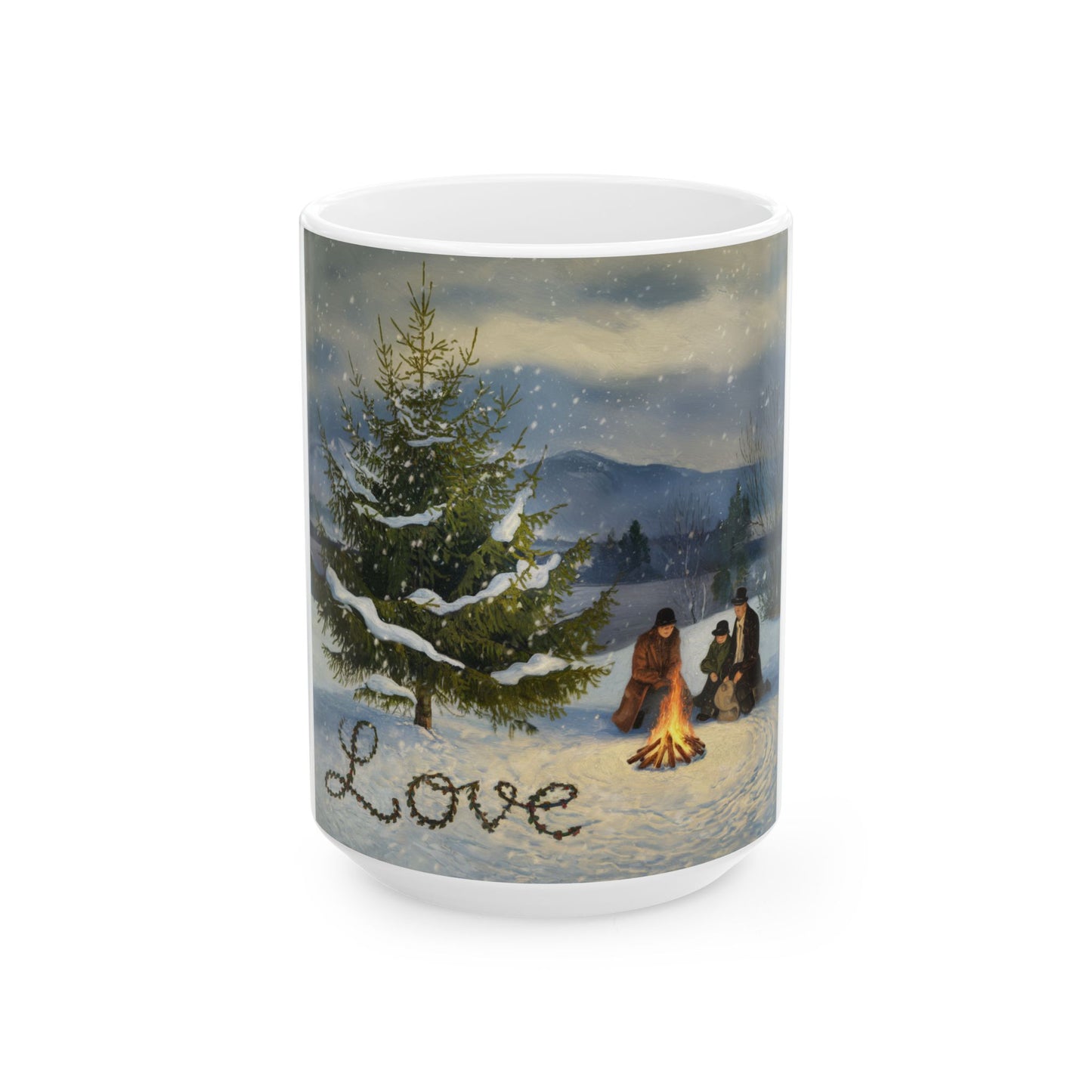 Winter Love Ceramic Mug - Cozy Fireside Scene (11oz, 15oz)