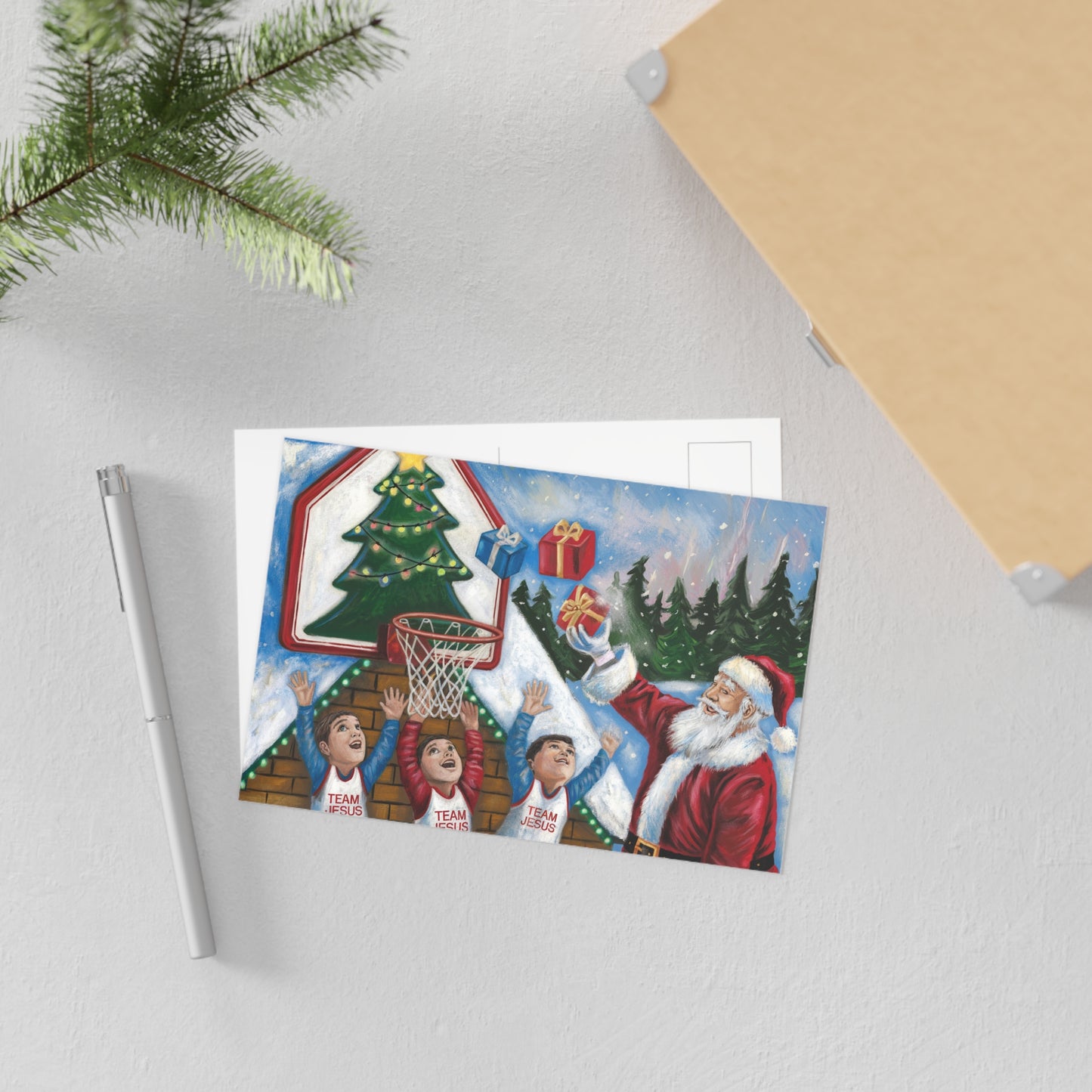 Whimsical Christmas Fine Art Postcards - Team Jesus Holiday Greetings