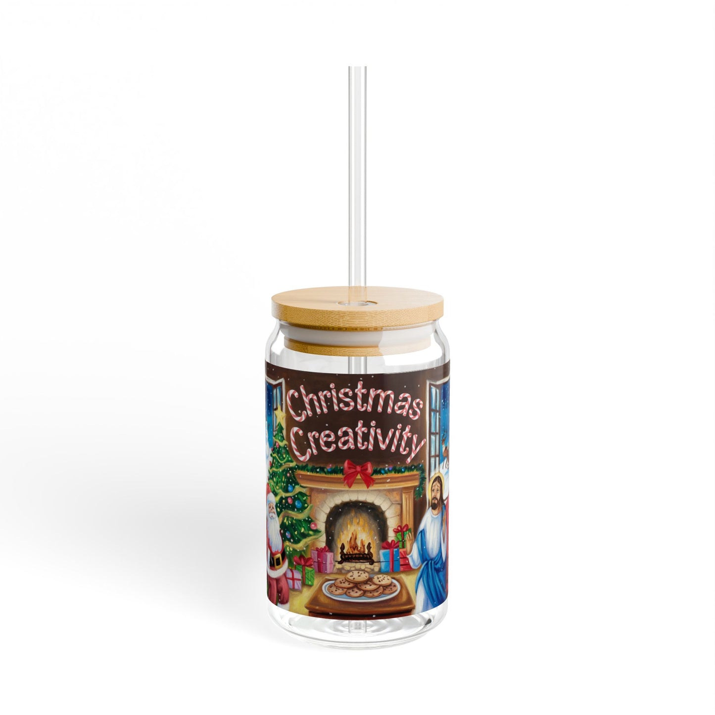 Christmas Creativity Sipper Glass 16oz - Festive Drinkware for Holiday Cheer