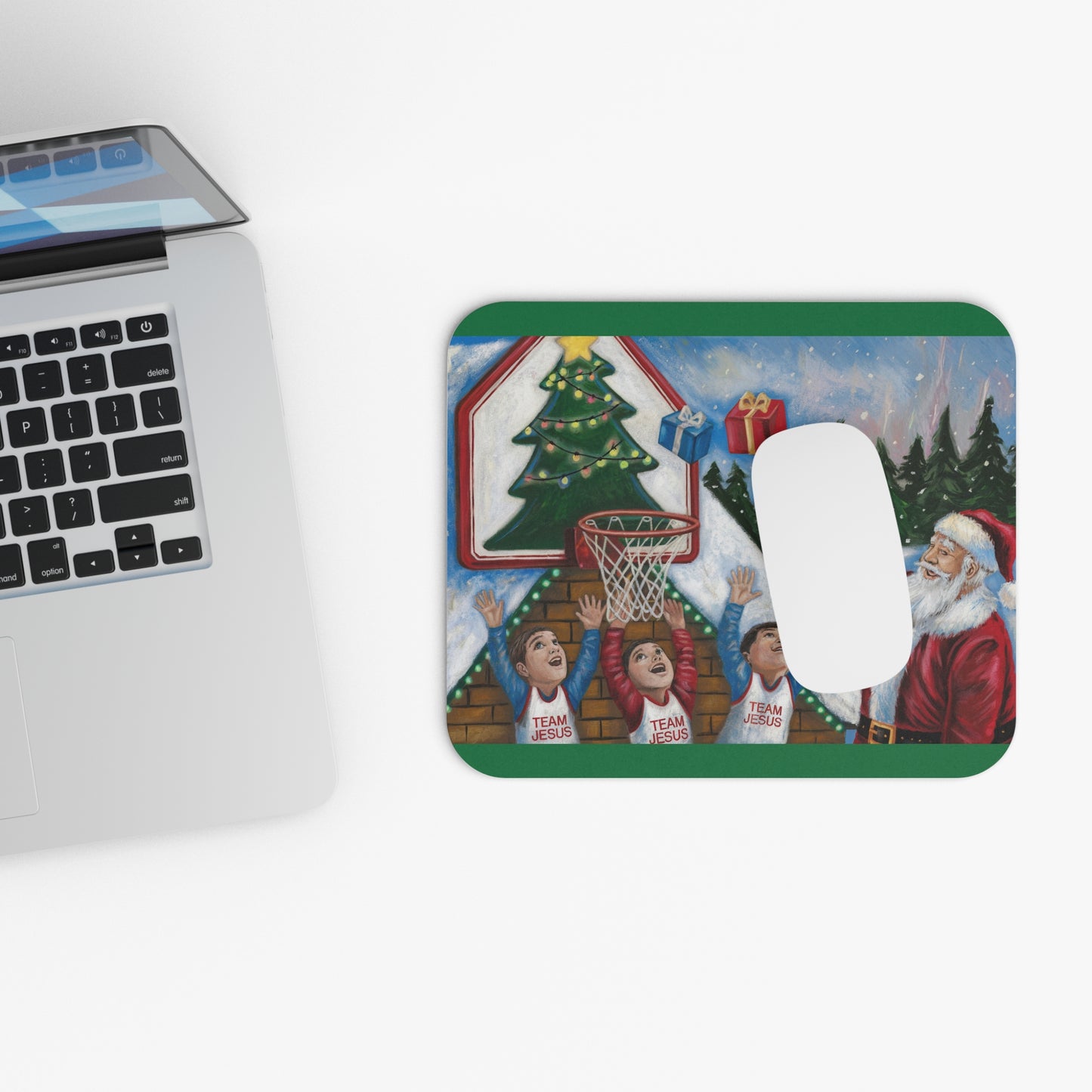 Festive Christmas Creativity Mouse Pad - Holiday Decor with Santa and Jesus