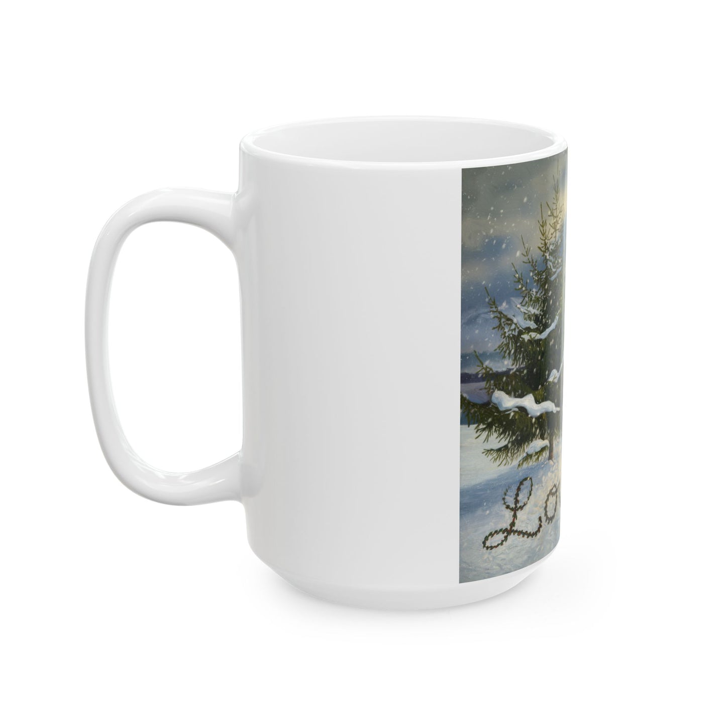 Winter Love Ceramic Mug - Cozy Fireside Scene (11oz, 15oz)