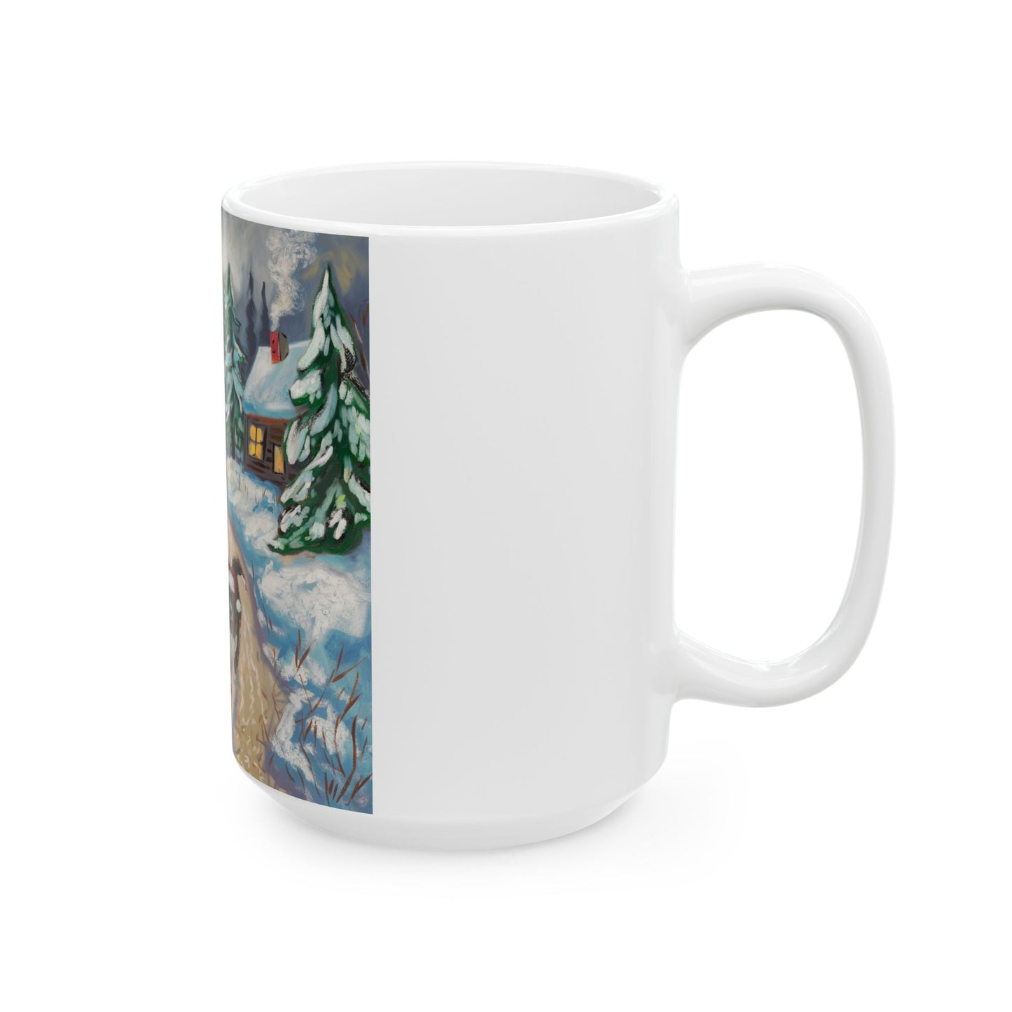 Winter Wonderland Ceramic Mug - Dog Walking Scene