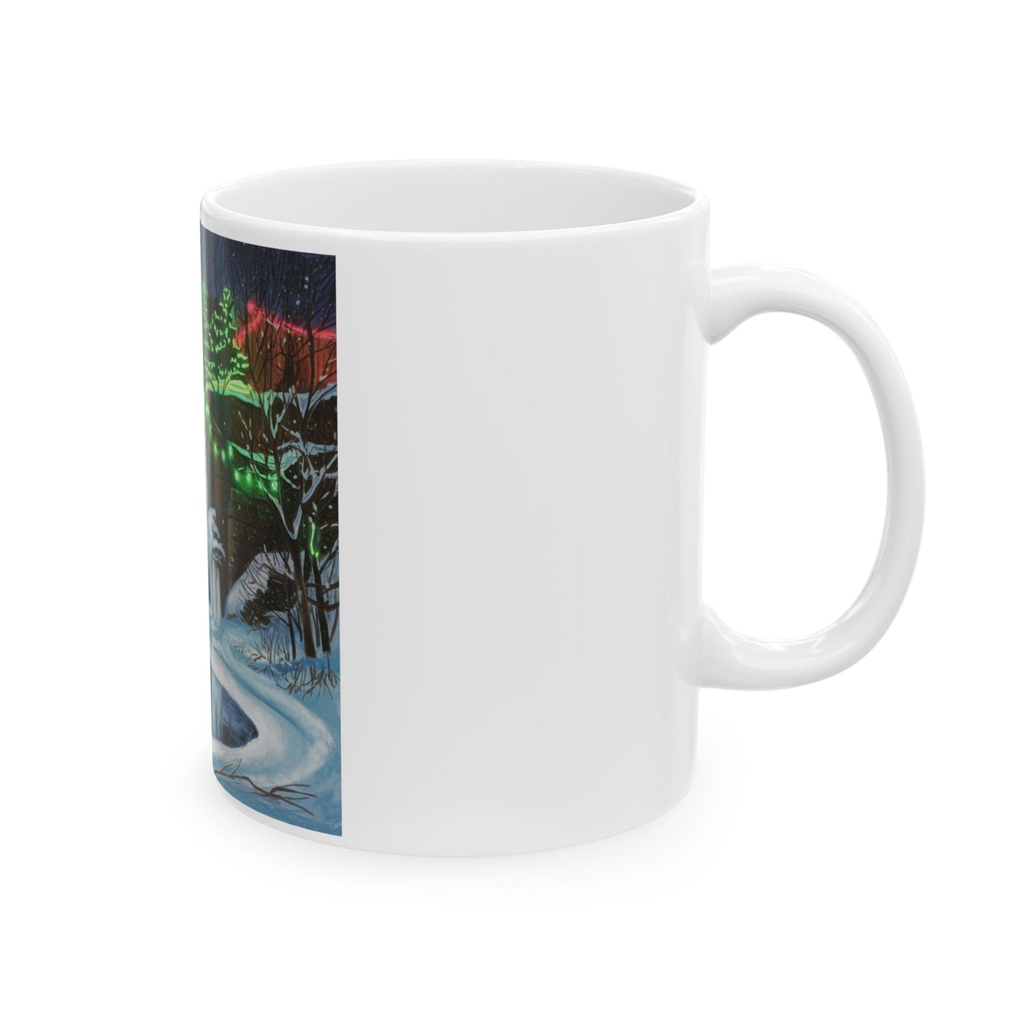 Winter Wonderland Waterfall Ceramic Mug - Festive Holiday Night/Nature Scene, 11oz & 15oz