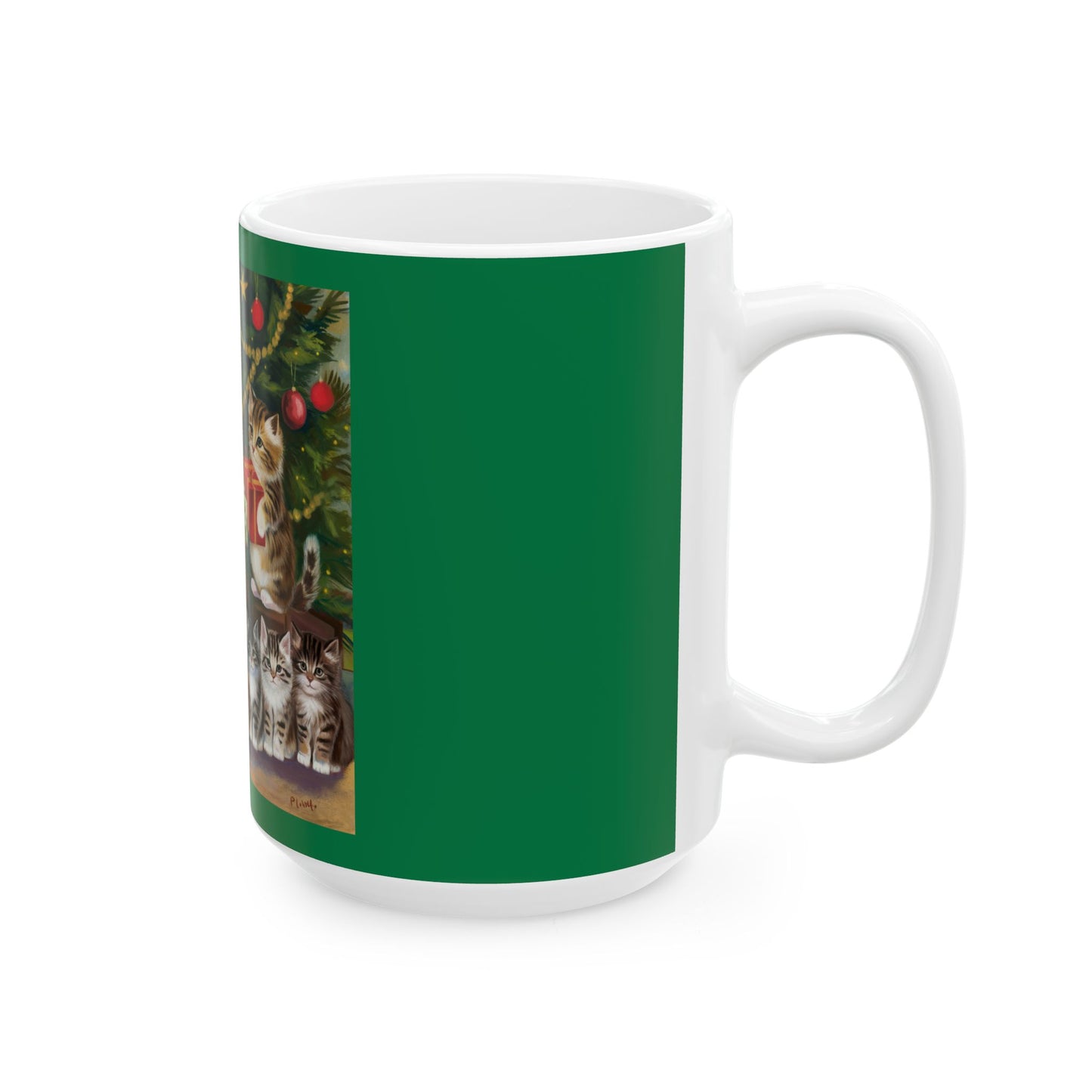 Festive Cat Christmas Mug - Whimsical 11oz & 15oz Ceramic Coffee Cup for Cat Lovers// Cat Santa