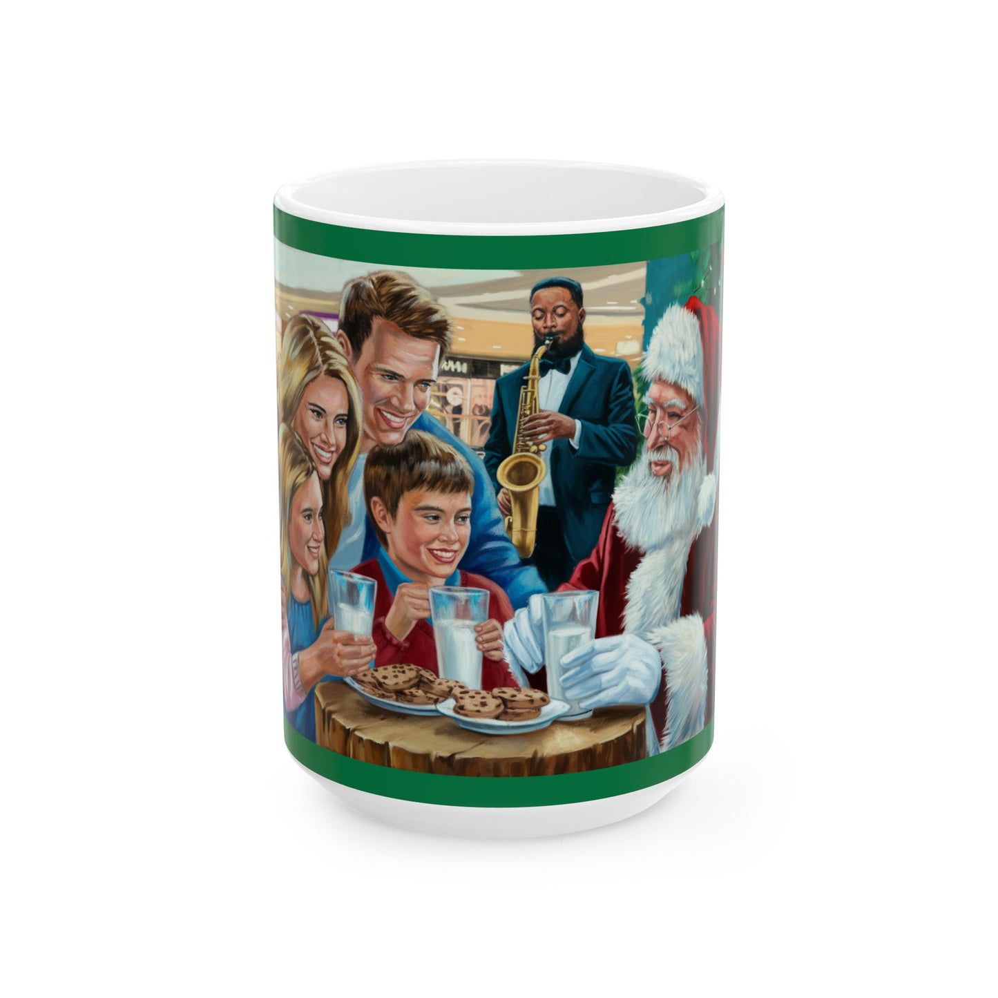 Festive Family Cookies and Milk with Santa at the Mall Ceramic Mug - Santa & Holiday Cheer (11oz, 15oz)