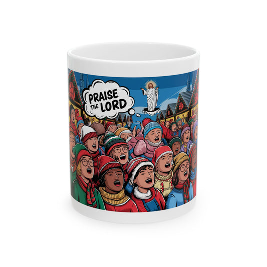 Praise the Lord Pop Art Ceramic Mug - Joyful Christmas Gift, Religious Mug, Perfect for Holiday Celebrations