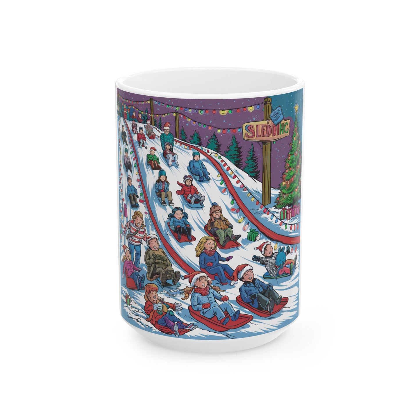 Fun Winter Sledding Ceramic Mug - Perfect for Hot Cocoa and Holiday Cheer