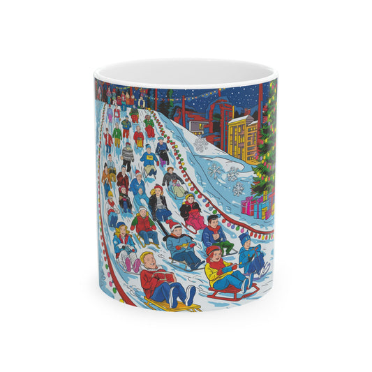 Winter Sledding Ceramic Mug - Cozy Holiday Drinkware (11oz, 15oz)