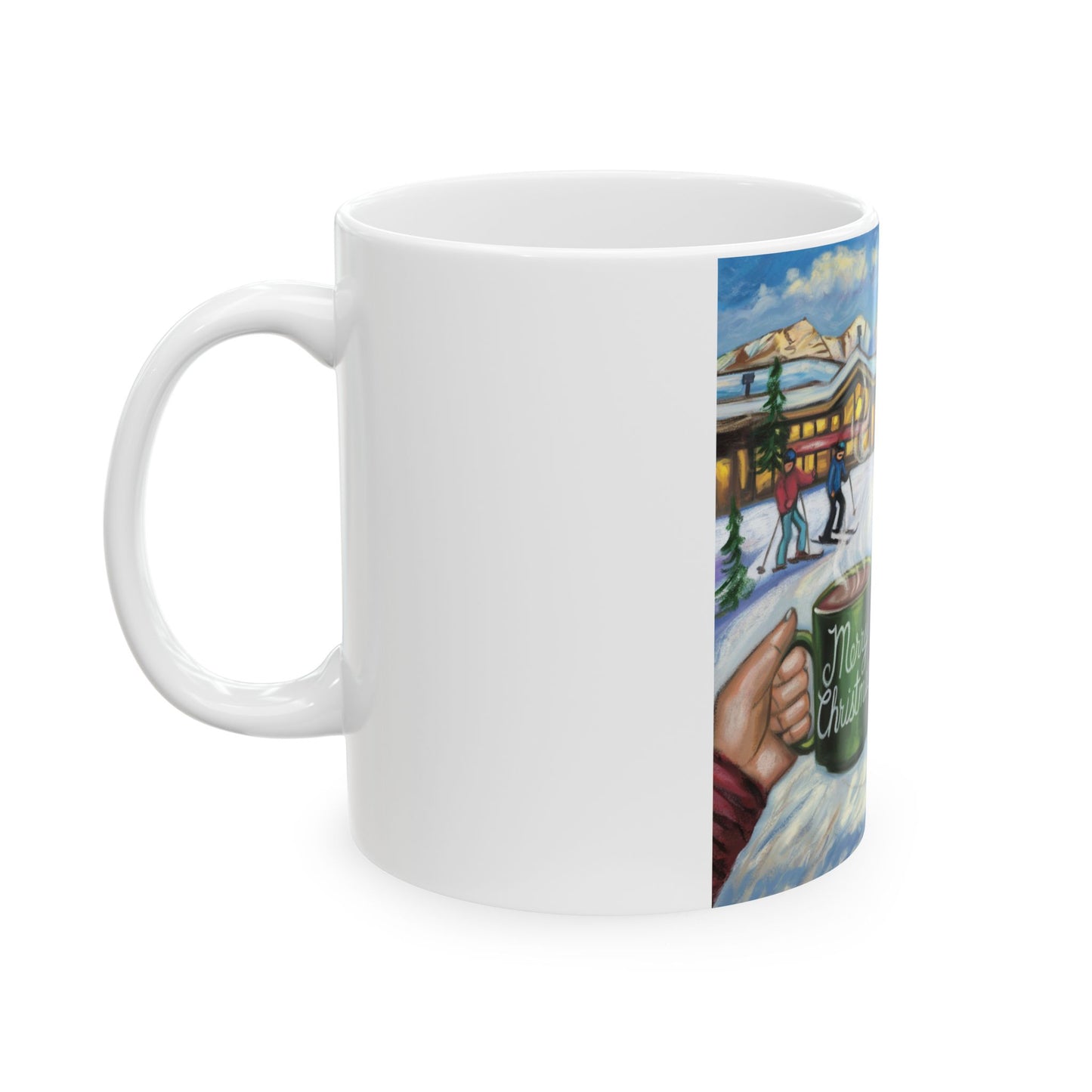 Merry Christmas Skiing Mountain Ceramic Mugs- Holiday Coffee Cups for Winter Celebrations (11oz, 15oz)