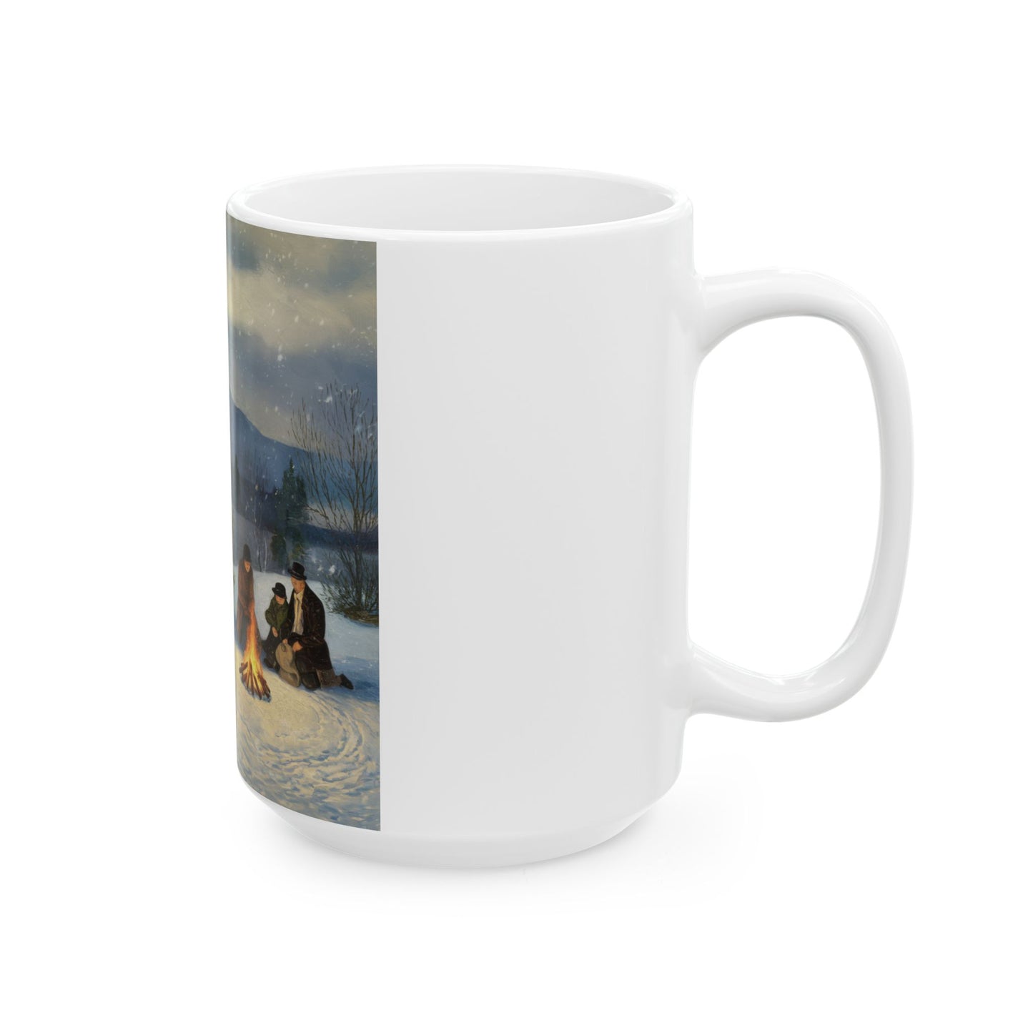 Winter Love Ceramic Mug - Cozy Fireside Scene (11oz, 15oz)