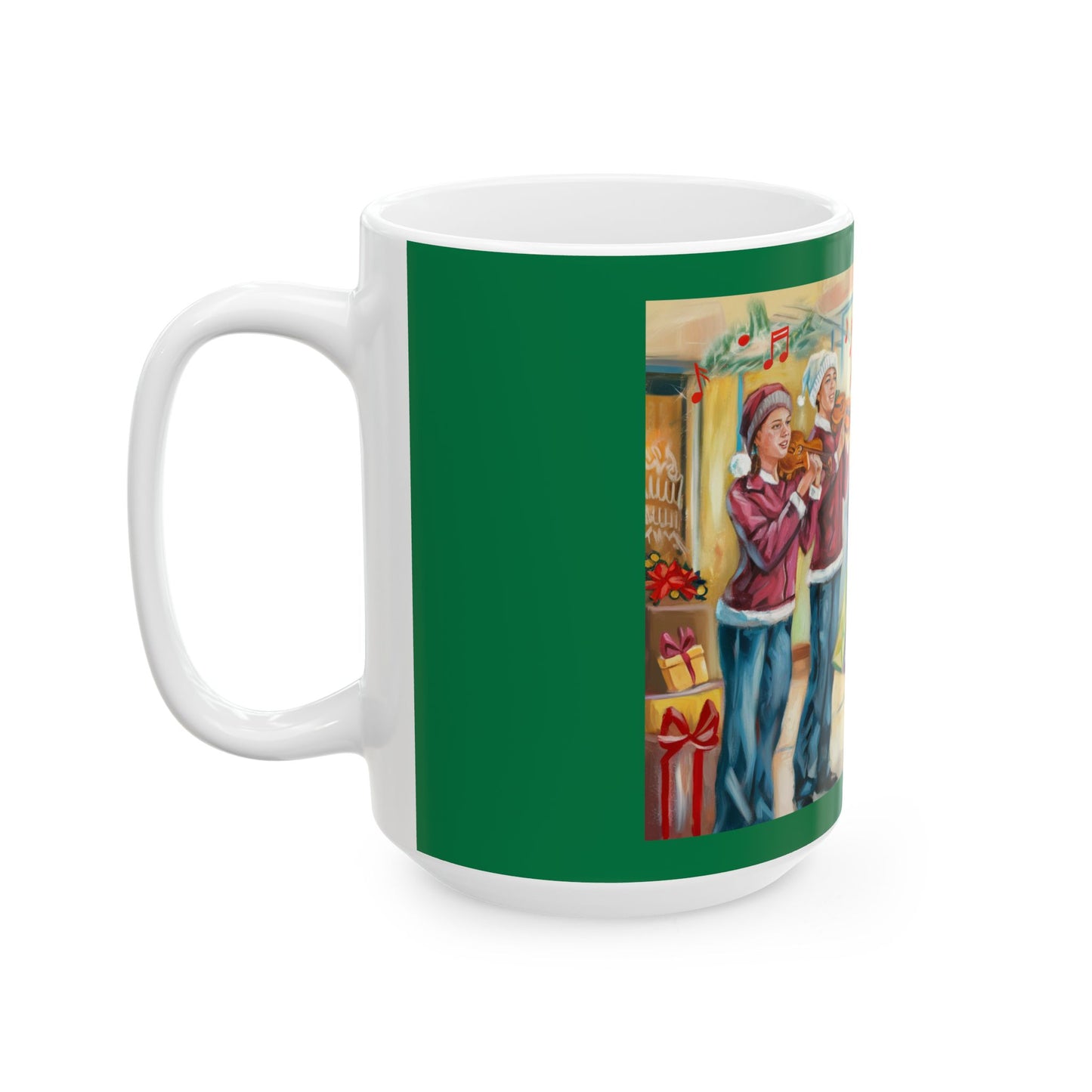 Festive Holiday Ceramic Mug - Cheerful Carolers & Christmas Spirit with Girls Shopping at the Mall