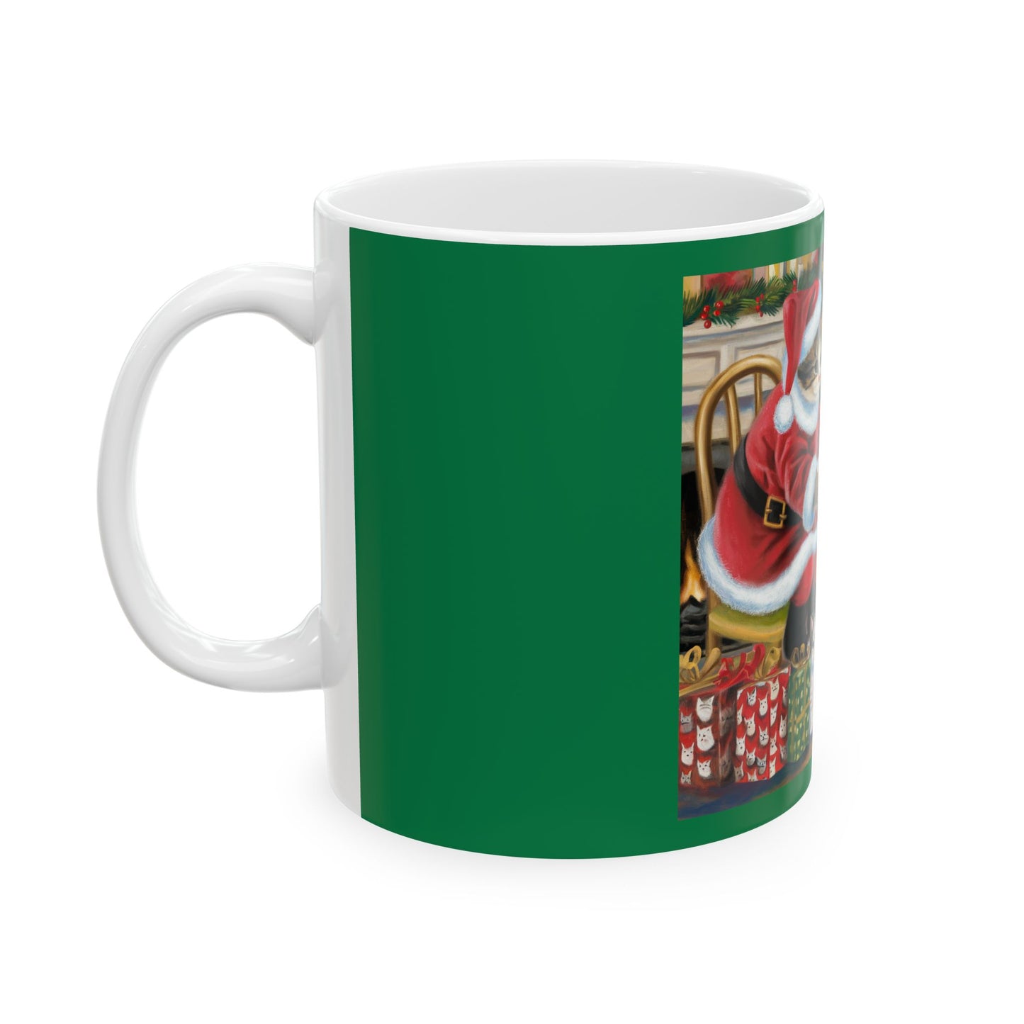 Festive Cat Christmas Mug - Whimsical 11oz & 15oz Ceramic Coffee Cup for Cat Lovers// Cat Santa