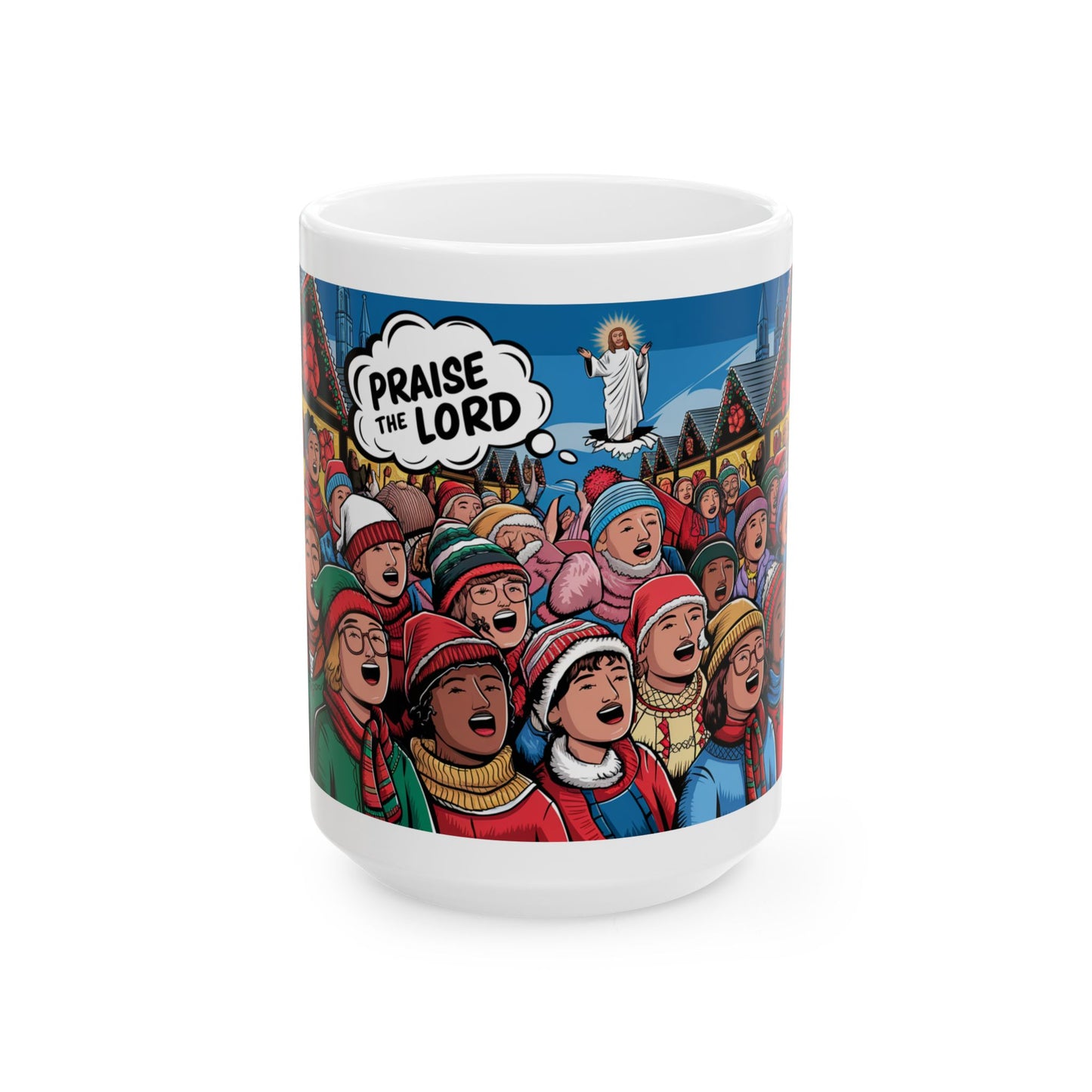 Praise the Lord Pop Art Ceramic Mug - Joyful Christmas Gift, Religious Mug, Perfect for Holiday Celebrations