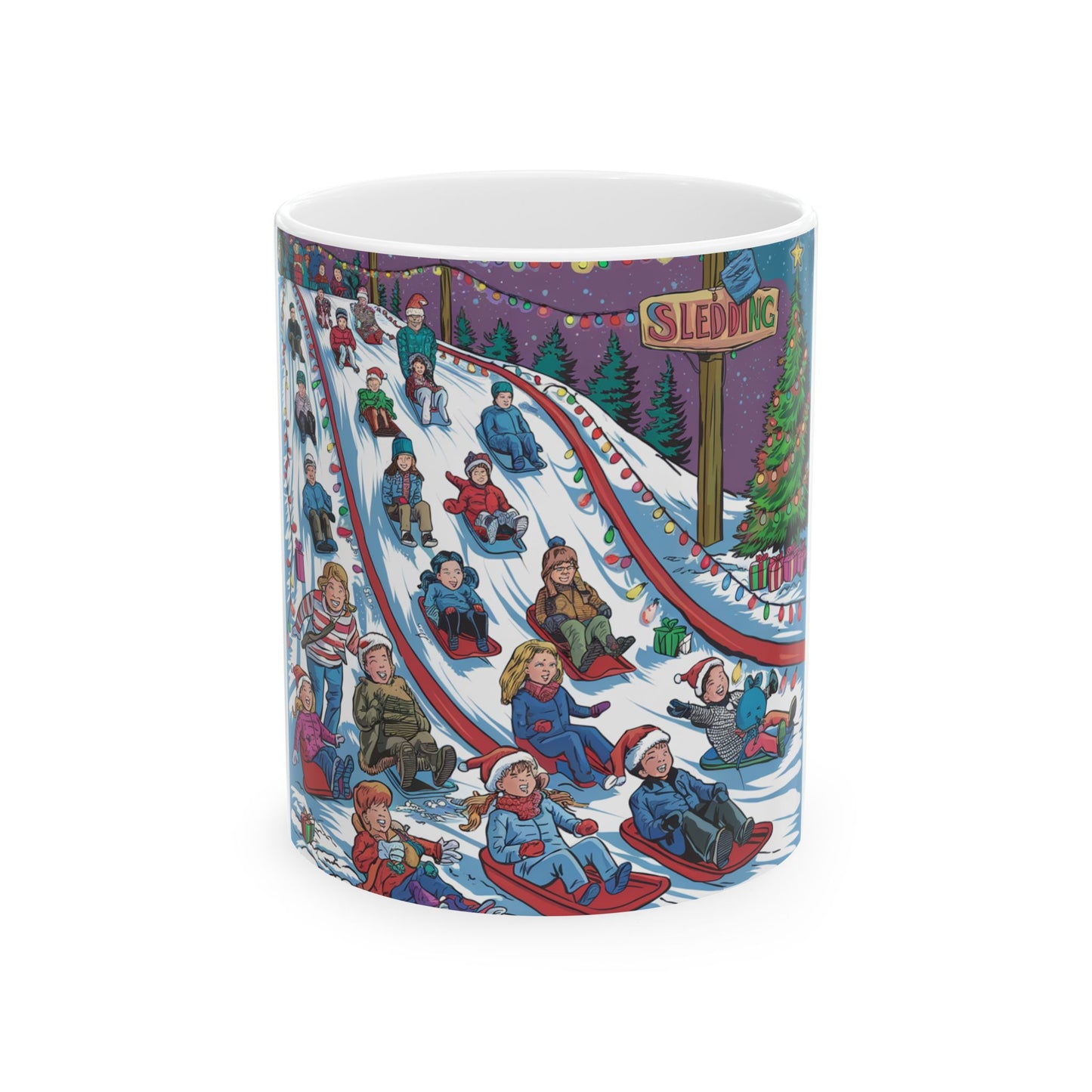 Fun Winter Sledding Ceramic Mug - Perfect for Hot Cocoa and Holiday Cheer