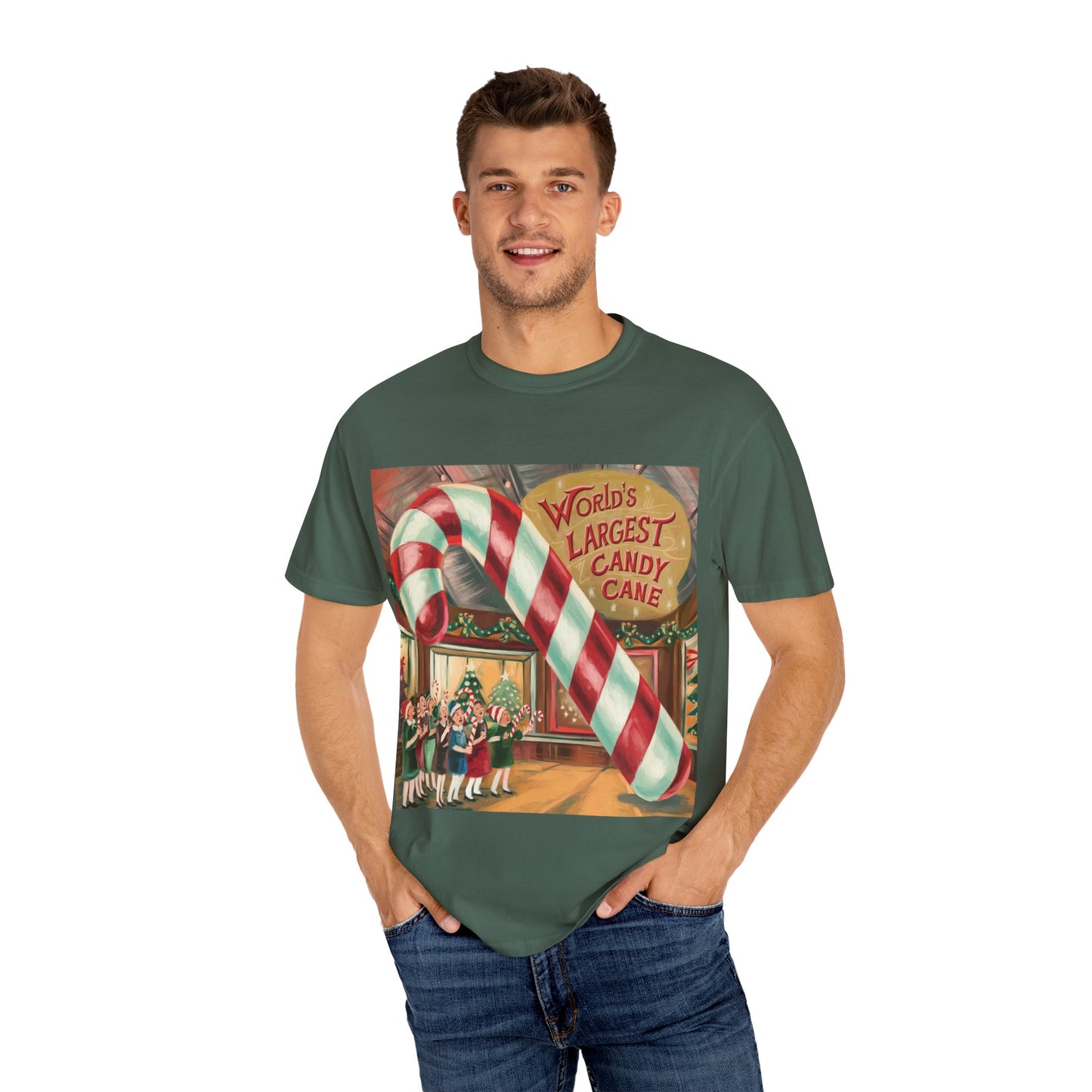 World's Largest Candy Cane Unisex Garment-Dyed T-Shirt