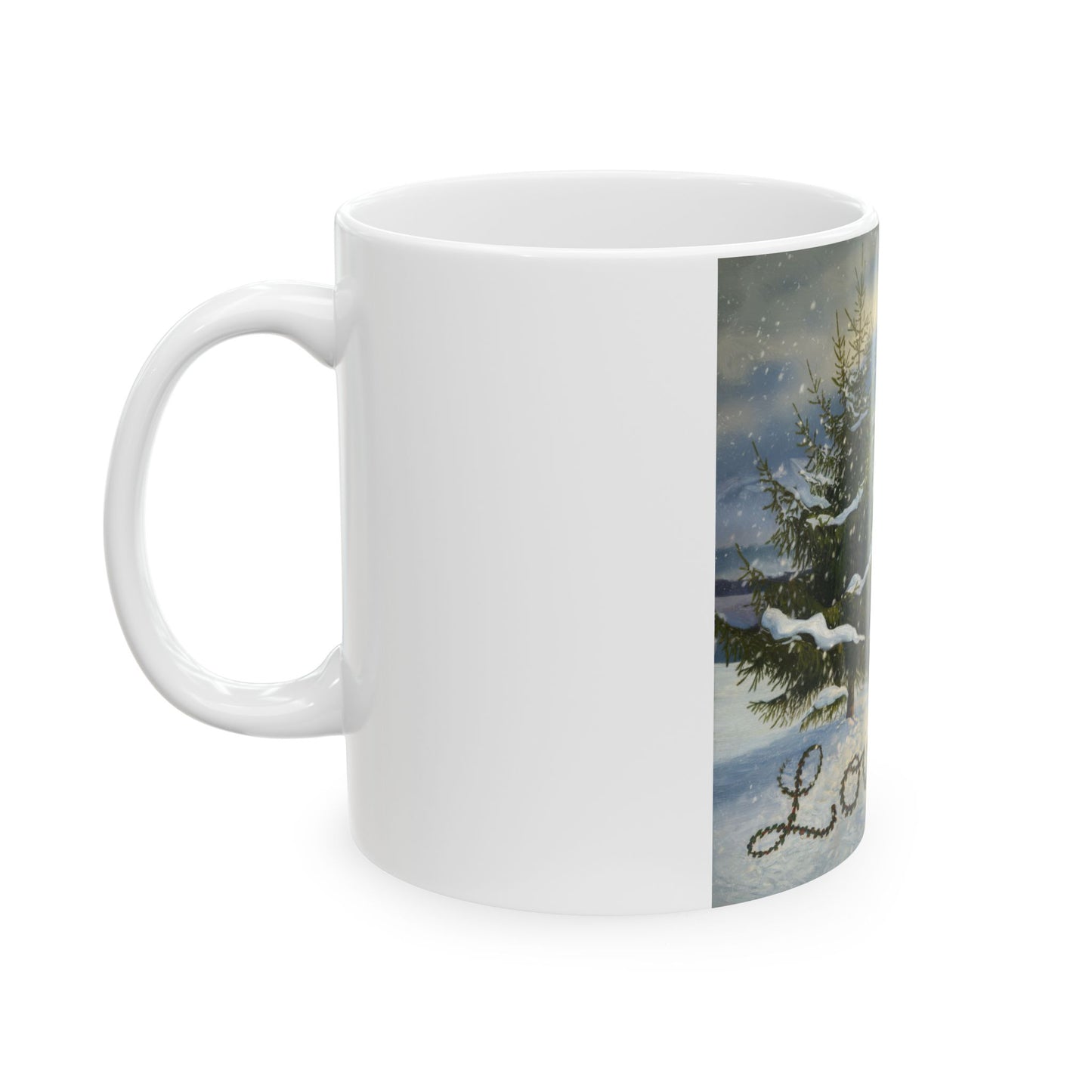 Winter Love Ceramic Mug - Cozy Fireside Scene (11oz, 15oz)