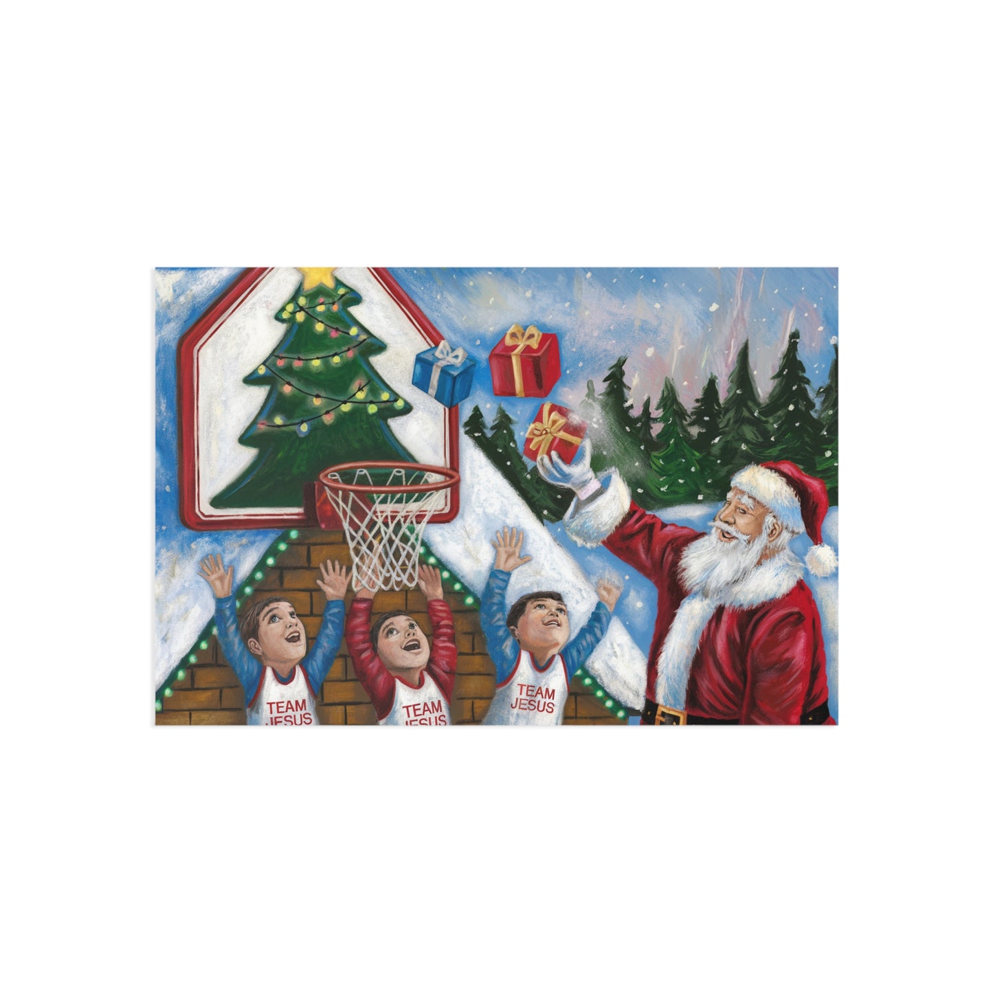 Whimsical Christmas Fine Art Postcards - Team Jesus Holiday Greetings