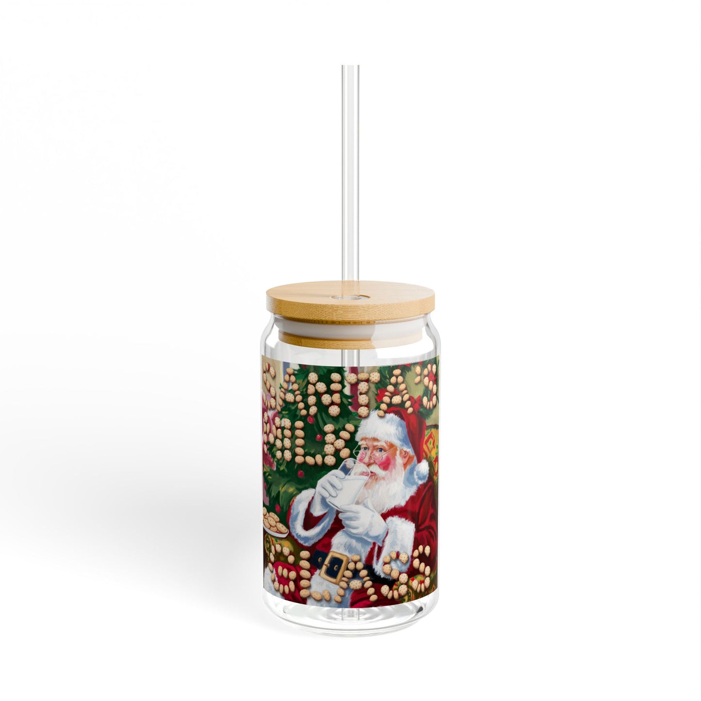 "Santa's Milk Glass" Santa Sipper Glass - 16oz Holiday Drinkware