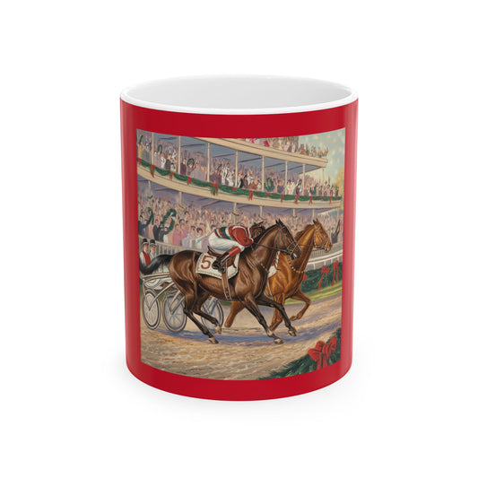 Festive Horse Racing Ceramic Mug - Perfect for Holiday Cheer & Gift Giving