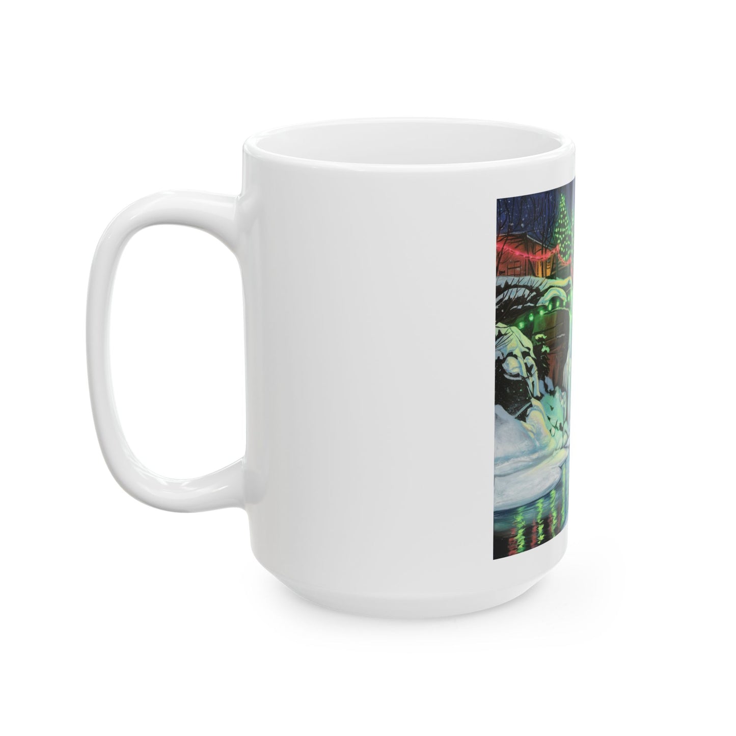 Winter Wonderland Waterfall Ceramic Mug - Festive Holiday Night/Nature Scene, 11oz & 15oz