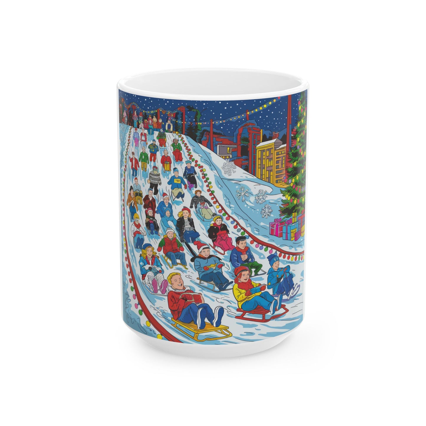 Winter Sledding Ceramic Mug - Cozy Holiday Drinkware (11oz, 15oz)