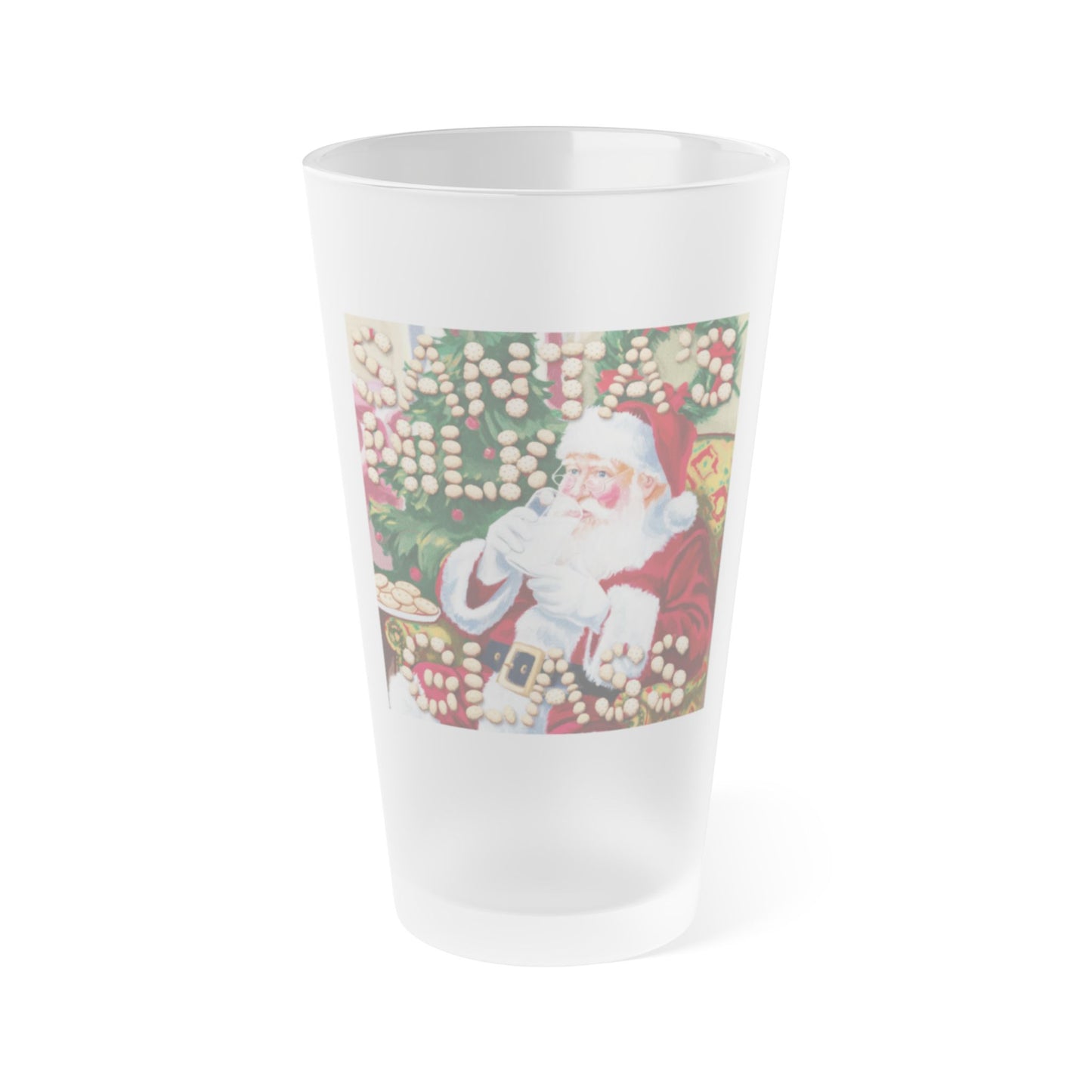 "Santa's Milk Glass" Frosted Pint Glass - 16oz Holiday Drinkware