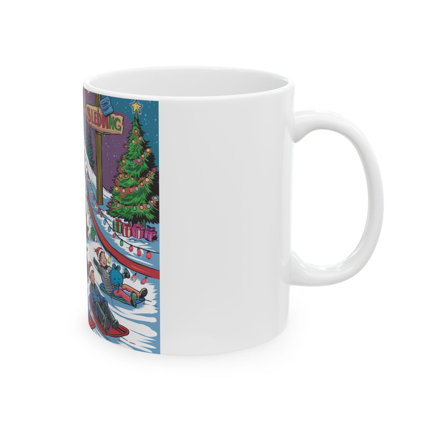 Fun Winter Sledding Ceramic Mug - Perfect for Hot Cocoa and Holiday Cheer