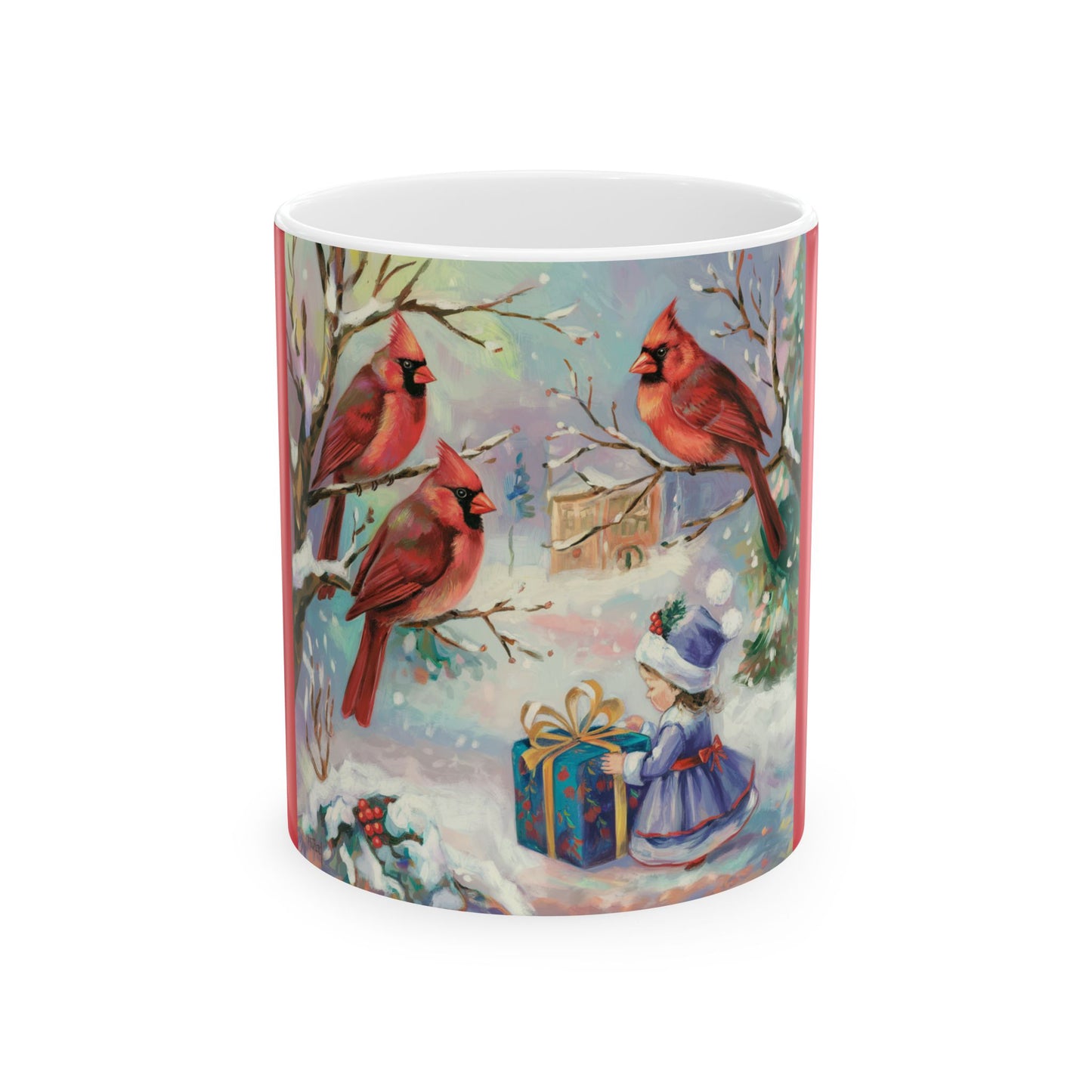 Whimsical Winter Cardinal Ceramic Mug - Holiday Gift for Bird Lovers