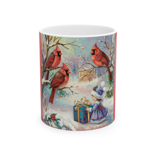 Whimsical Winter Cardinal Ceramic Mug - Holiday Gift for Bird Lovers