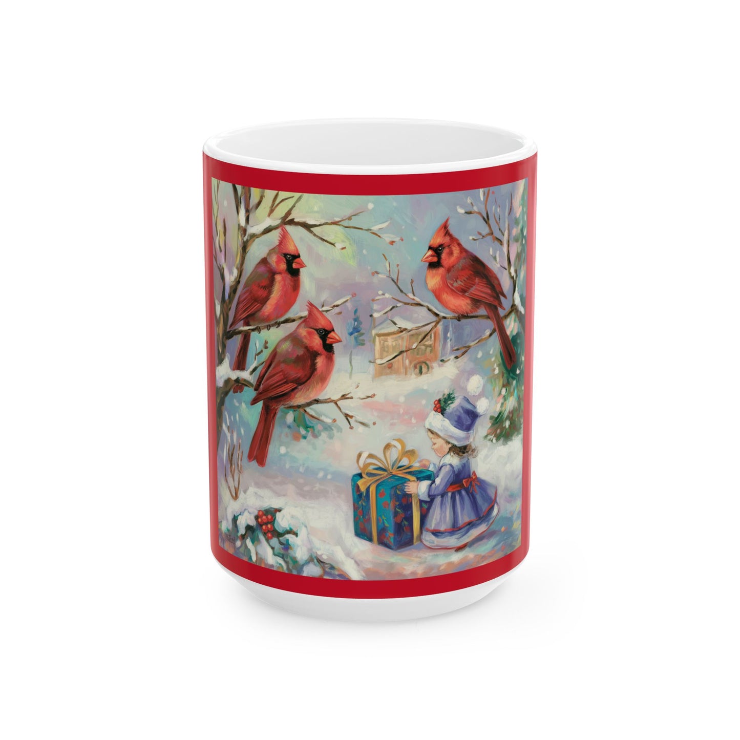 Whimsical Winter Cardinal Ceramic Mug - Holiday Gift for Bird Lovers