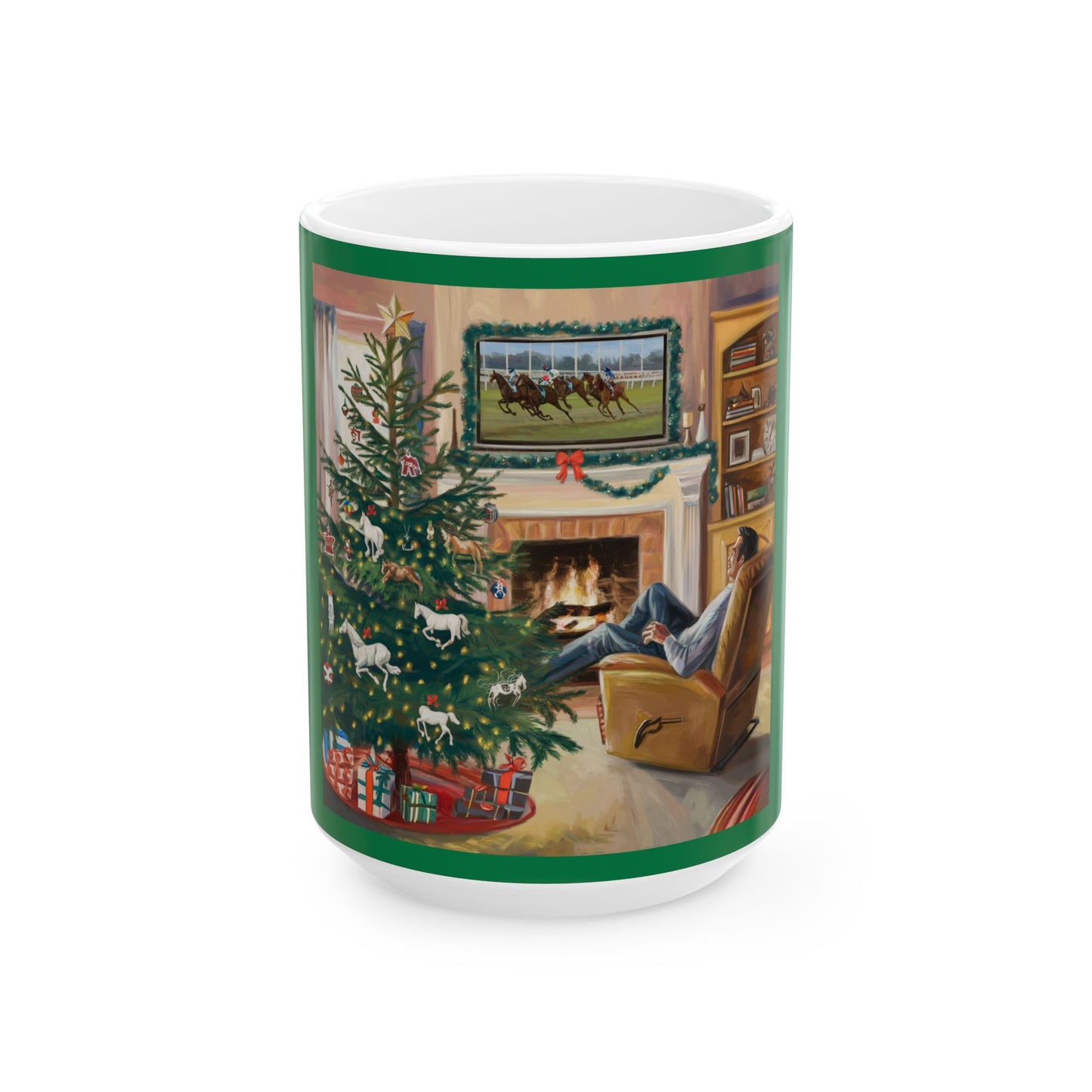 Cozy Holiday Horseracing/ Horse Lovers Ceramic Mug - Festive Christmas Vibes (11oz, 15oz)