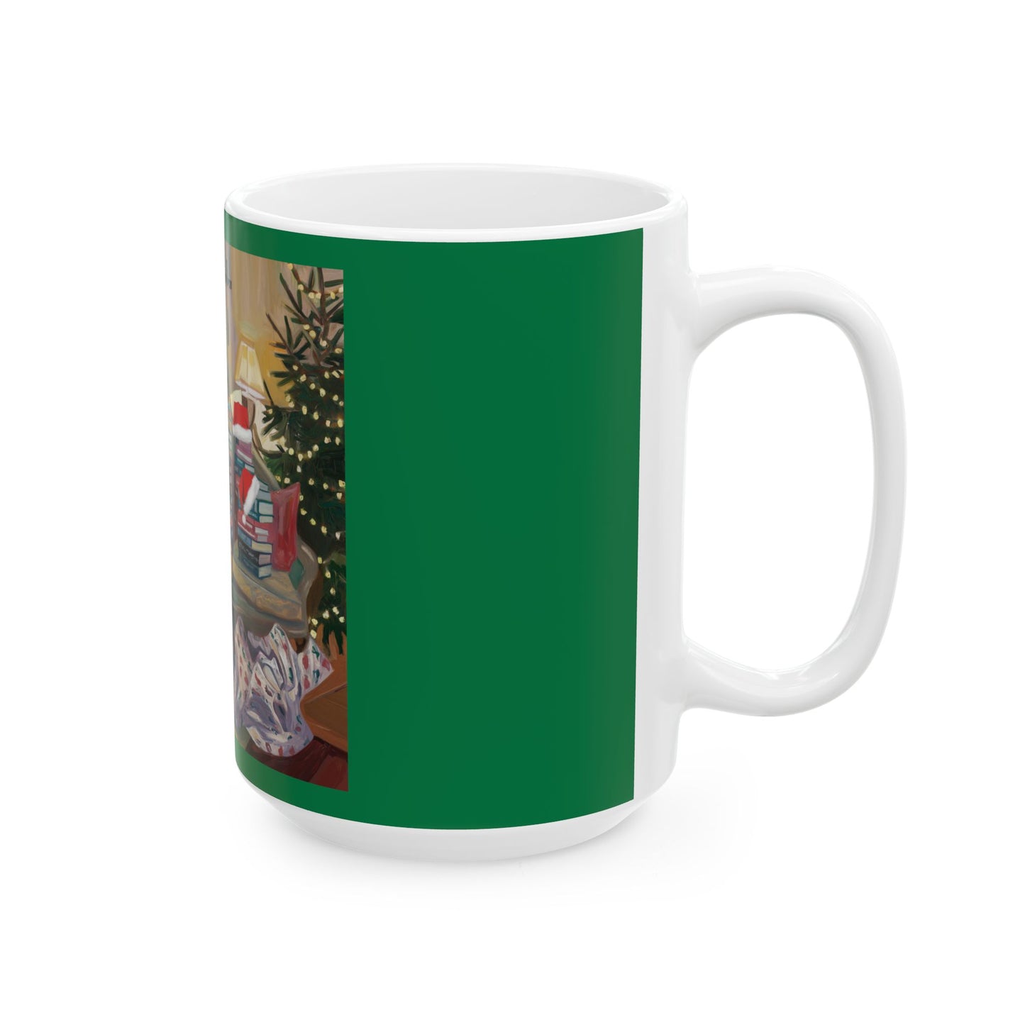 Cozy Christmas Ceramic Mug - Festive Book Stack Design for Holiday Cheer