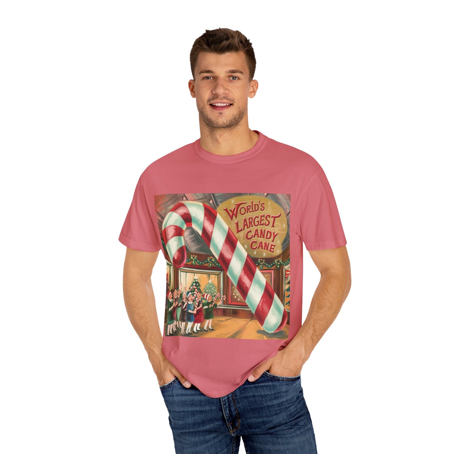 World's Largest Candy Cane Unisex Garment-Dyed T-Shirt