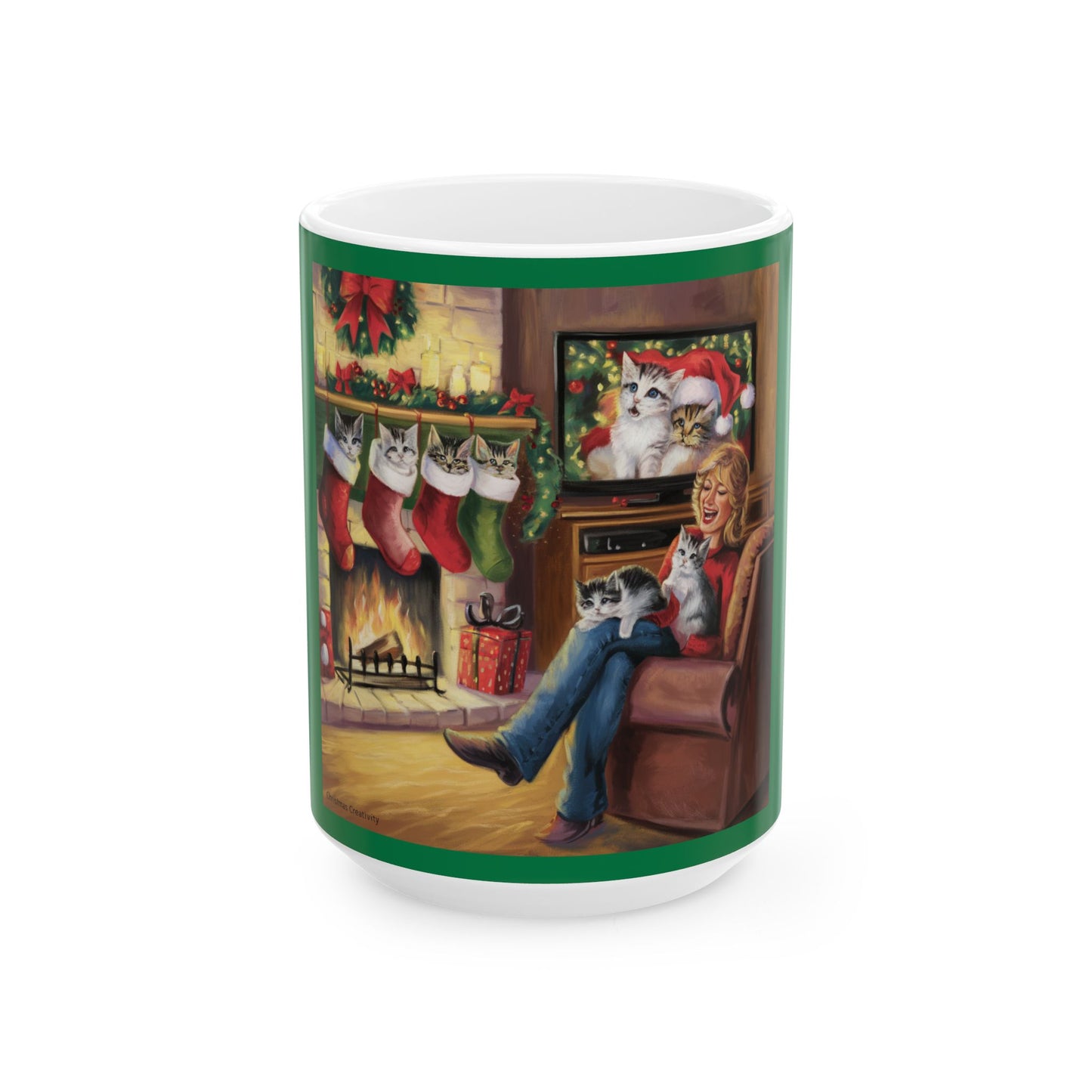 Christmas Cat Lovers Cats in Stockings Ceramic Mug, (11oz, 15oz)