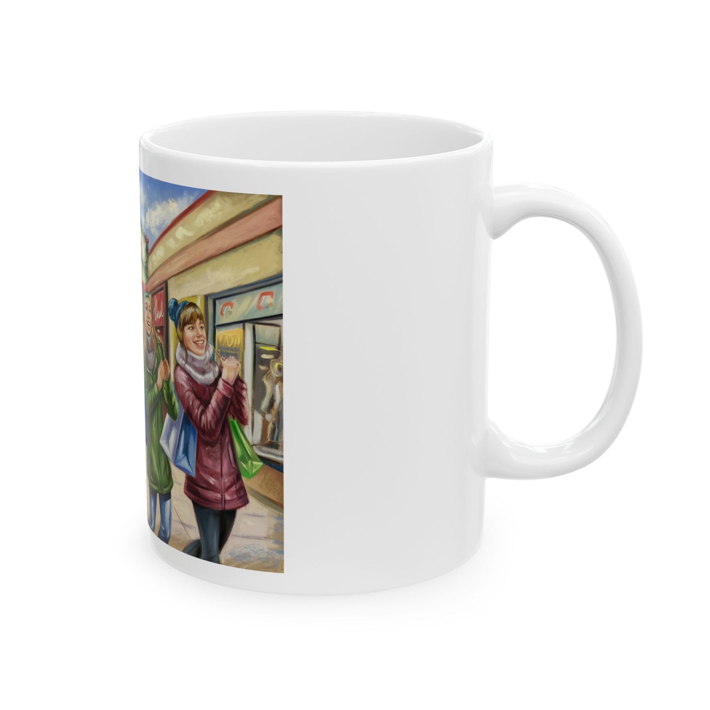 Girls Shopping at the Mall for Christmas Ceramic Mug, (11oz, 15oz)