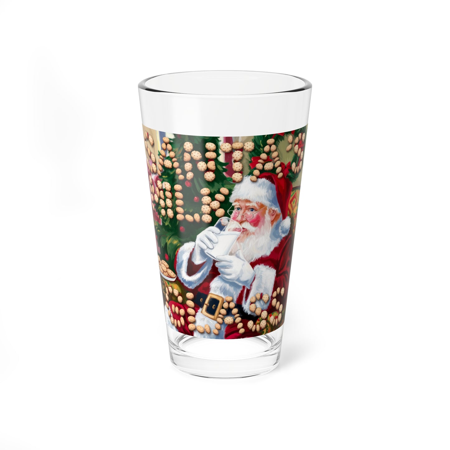 "Santa's Milk Glass" Christmas Santa Mixing Glass - 16oz Holiday Drinkware