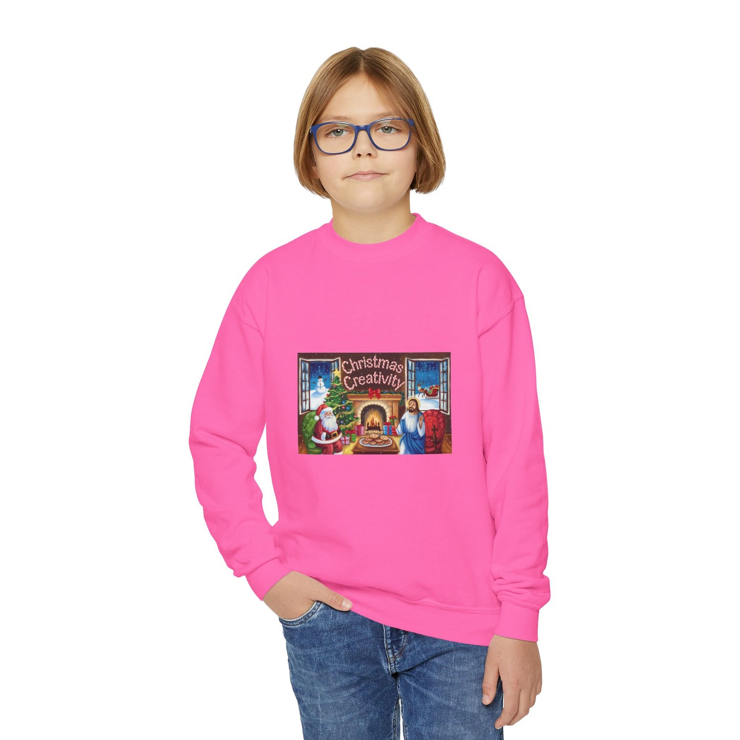 Youth Crewneck Sweatshirt - "Christmas Creativity" Cozy Holiday Sweatshirt