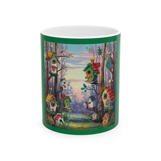 Whimsical Creative Christmas Birdhouse Ceramic Mug - Perfect Gift for Garden/Bird Lovers