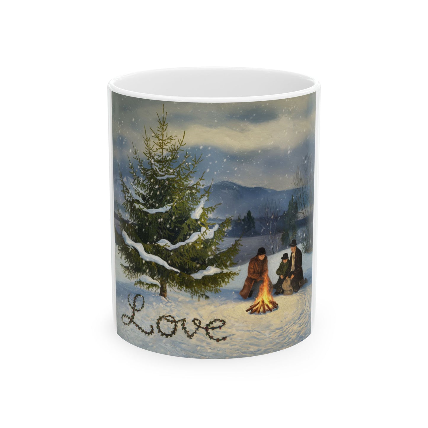 Winter Love Ceramic Mug - Cozy Fireside Scene (11oz, 15oz)