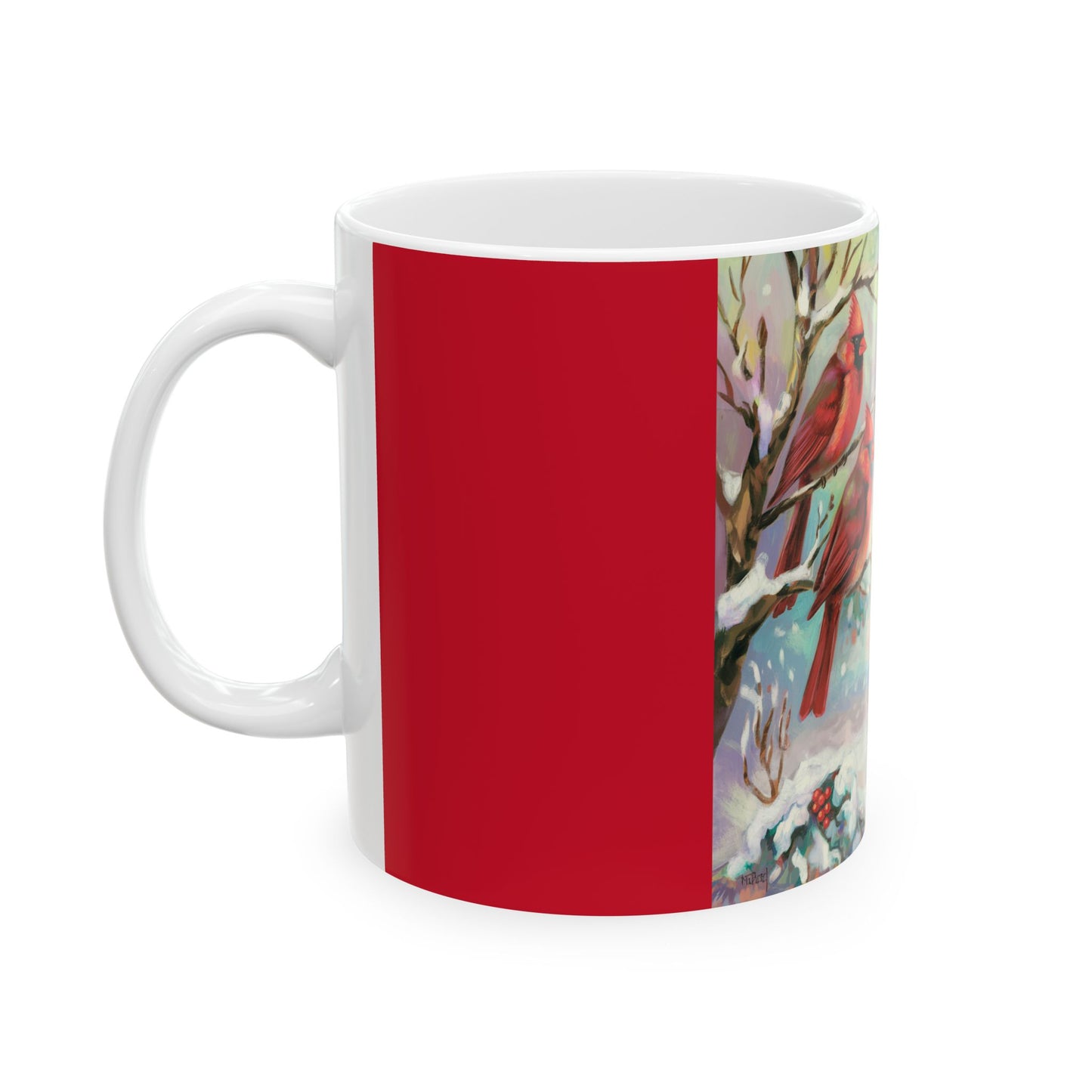 Whimsical Winter Cardinal Ceramic Mug - Holiday Gift for Bird Lovers