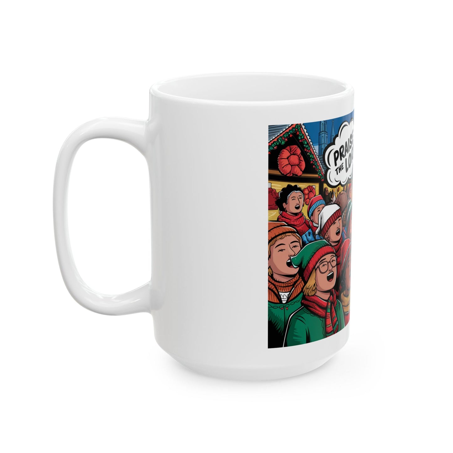 Praise the Lord Pop Art Ceramic Mug - Joyful Christmas Gift, Religious Mug, Perfect for Holiday Celebrations