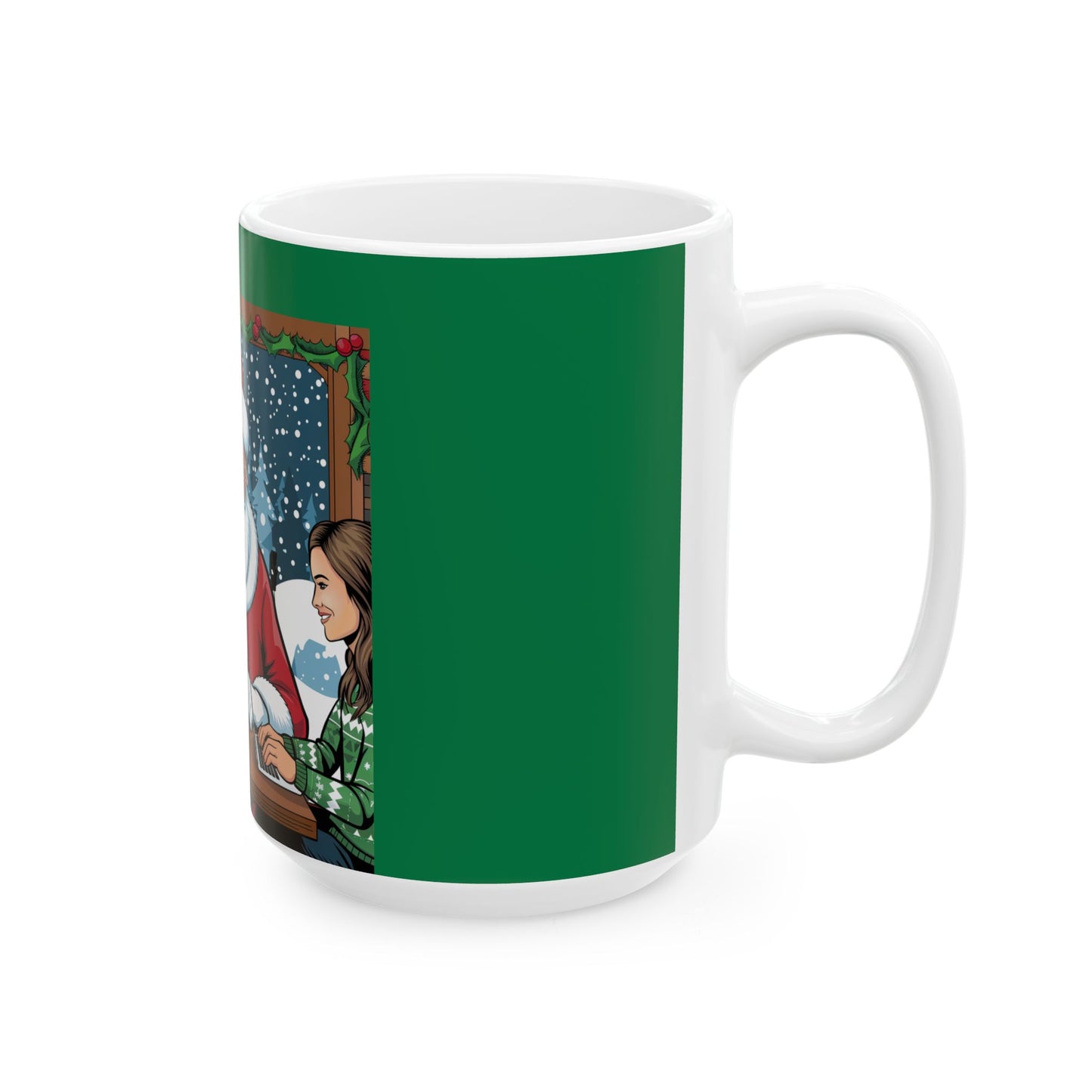 Christmas Creativity Santa Coffee Shop Laptop Ceramic Mug, (11oz, 15oz)