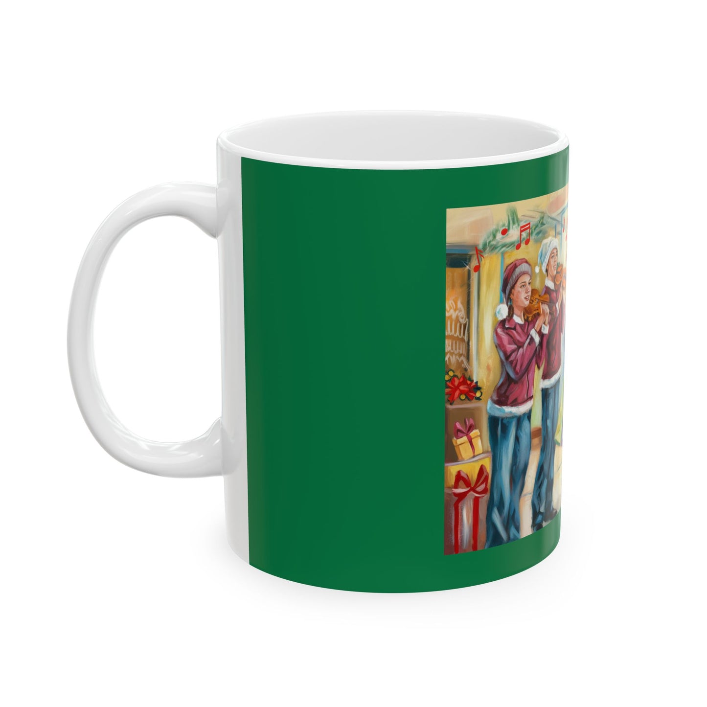 Festive Holiday Ceramic Mug - Cheerful Carolers & Christmas Spirit with Girls Shopping at the Mall