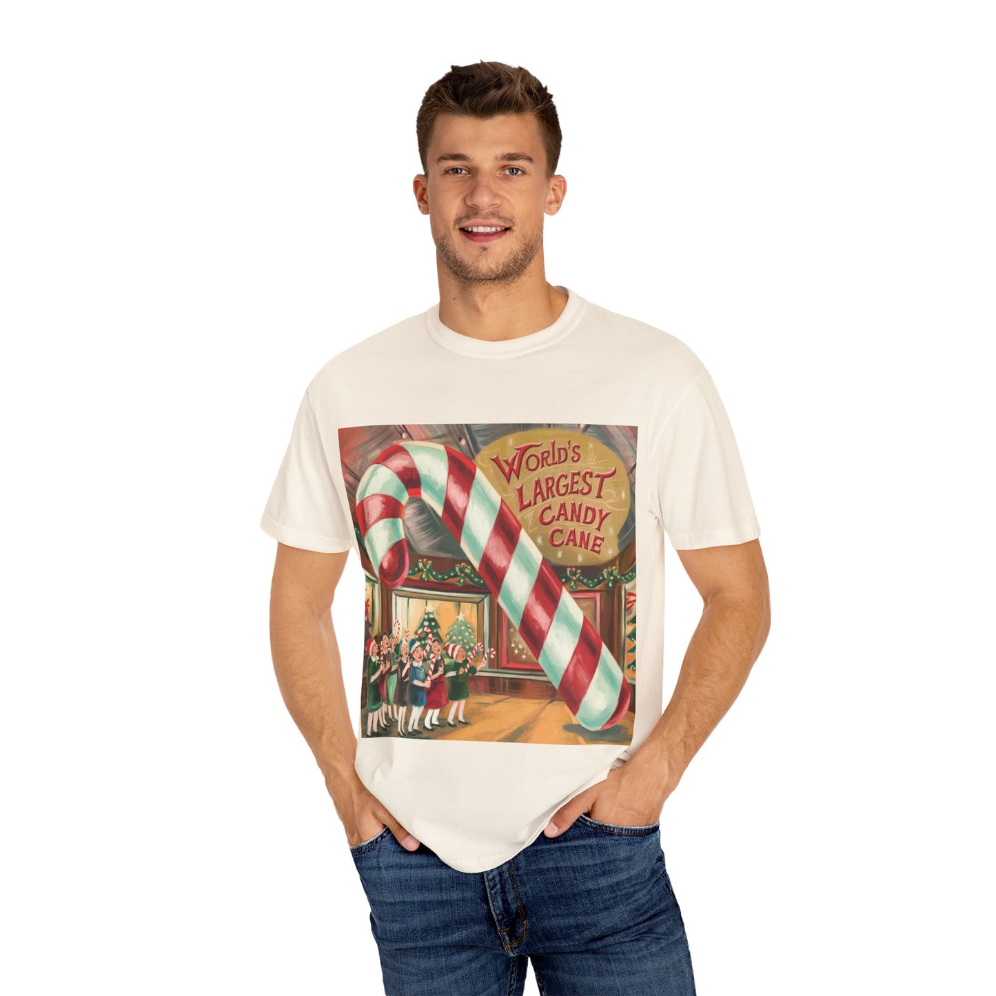 World's Largest Candy Cane Unisex Garment-Dyed T-Shirt