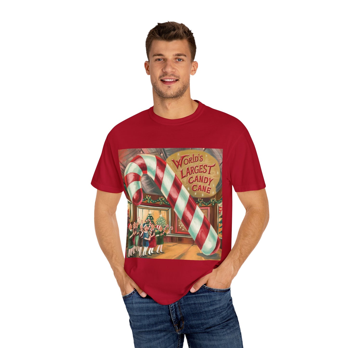 World's Largest Candy Cane Unisex Garment-Dyed T-Shirt