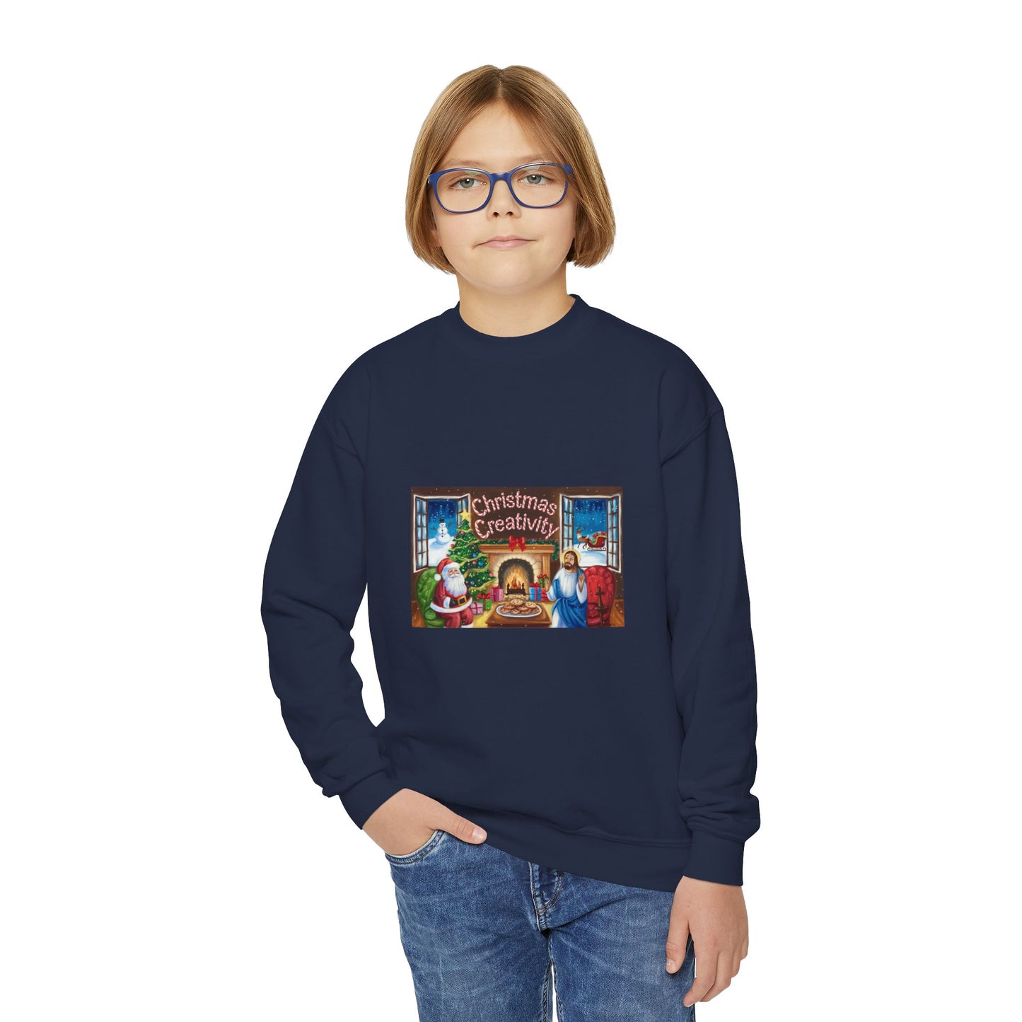 Youth Crewneck Sweatshirt - "Christmas Creativity" Cozy Holiday Sweatshirt