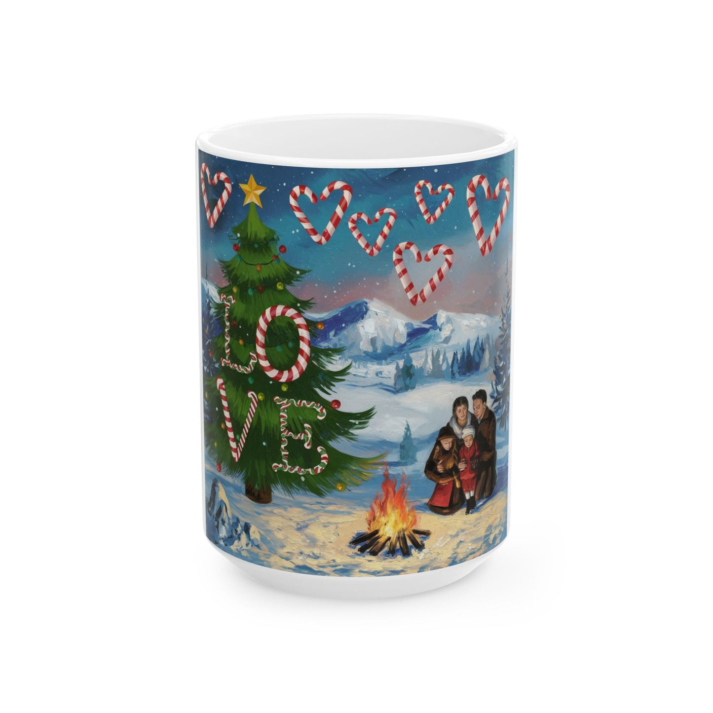 Holiday Love Candy Cane Hearts Ceramic Mug - 11oz & 15oz - Perfect Christmas Gift