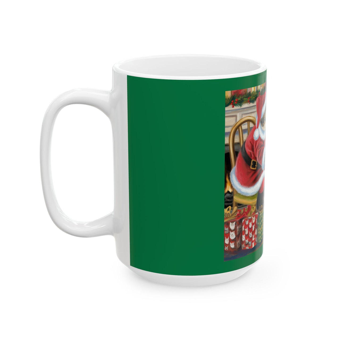 Festive Cat Christmas Mug - Whimsical 11oz & 15oz Ceramic Coffee Cup for Cat Lovers// Cat Santa